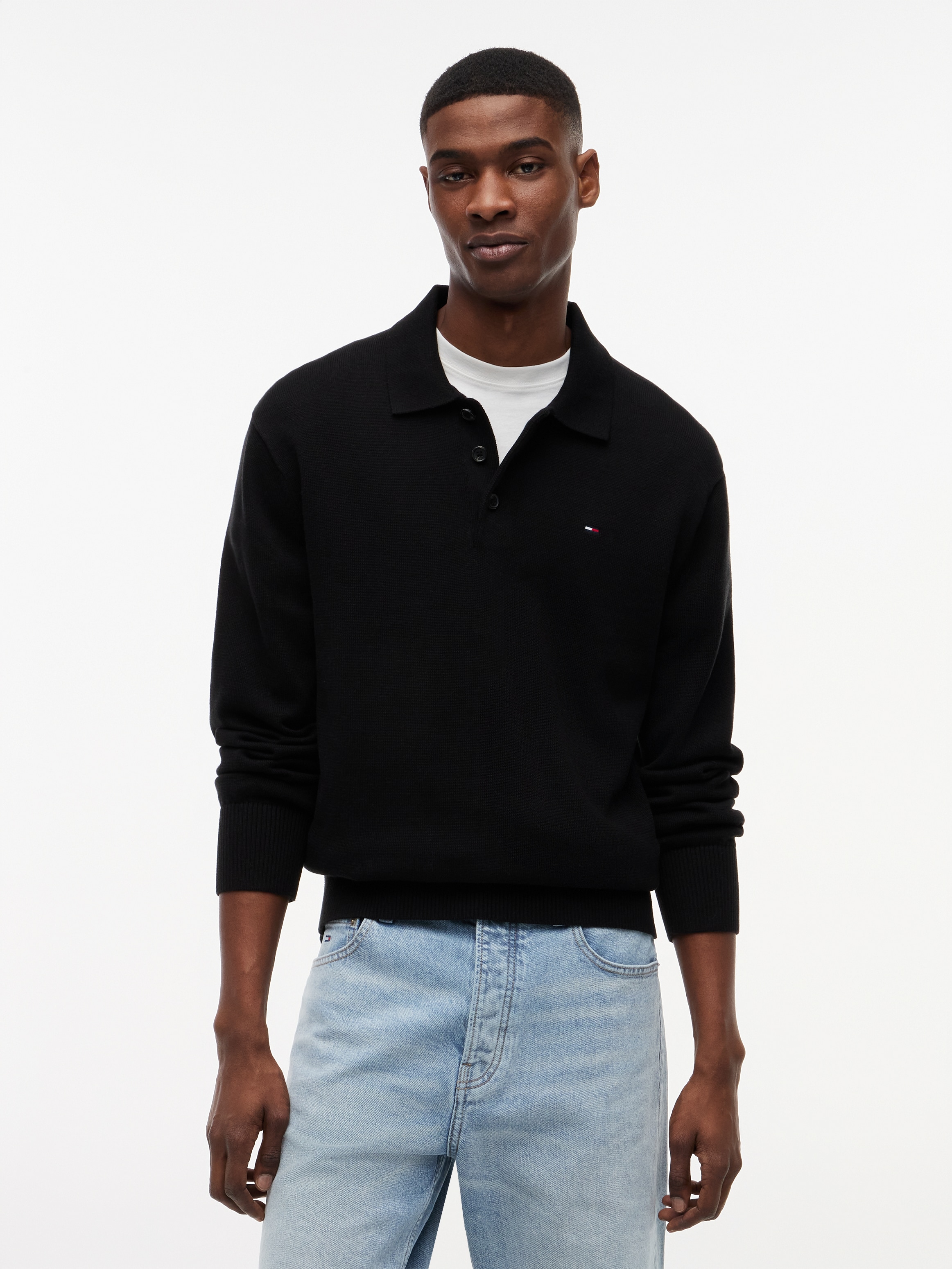 Tommy Jeans Pull à col polo »TJM SLIM ESSENTIAL POLO SWEATER« avec broderie du logo