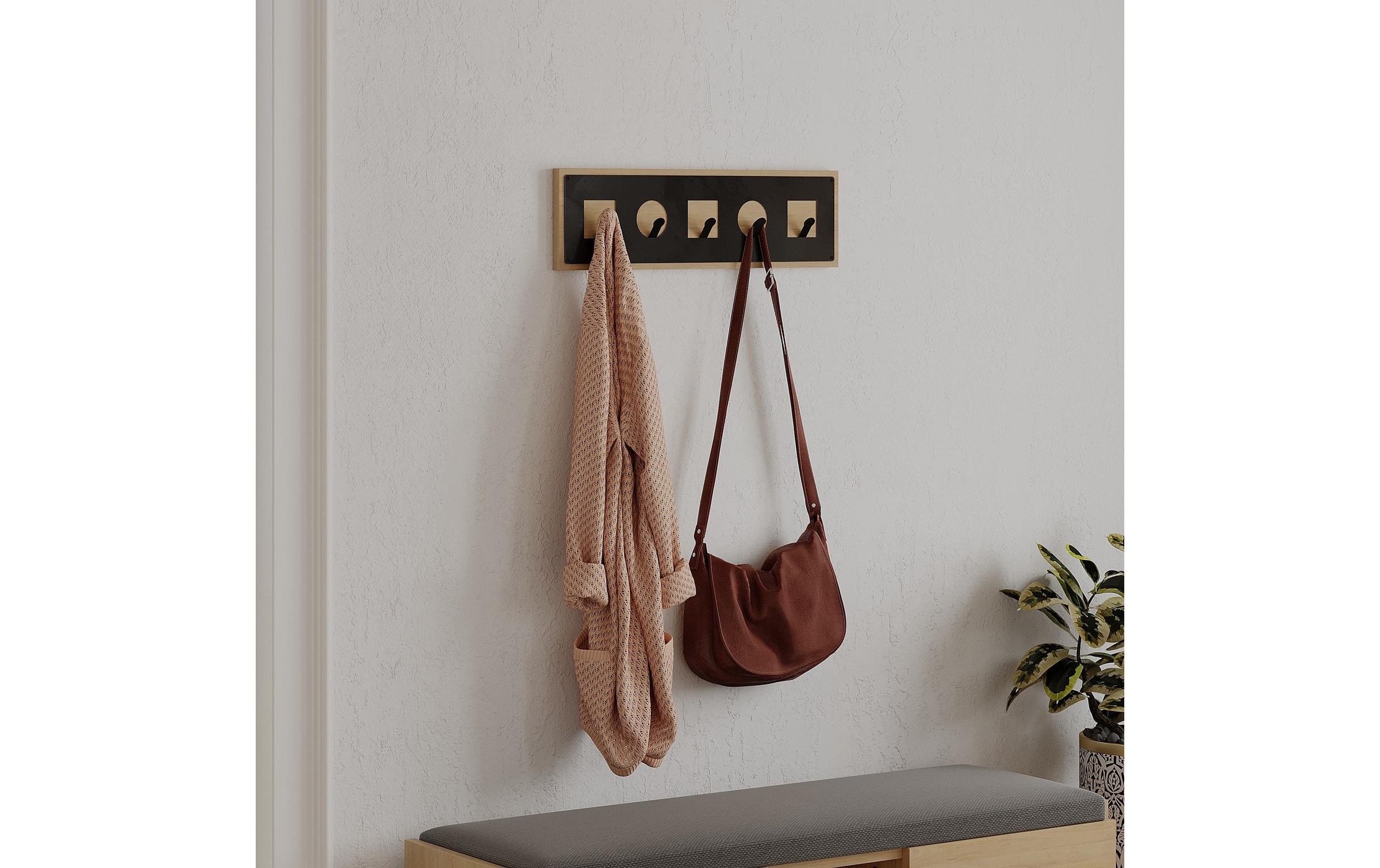 WOODY FASHION Barre de penderie »Icon Sapphire 5 Haken, Nature/Schwarz«