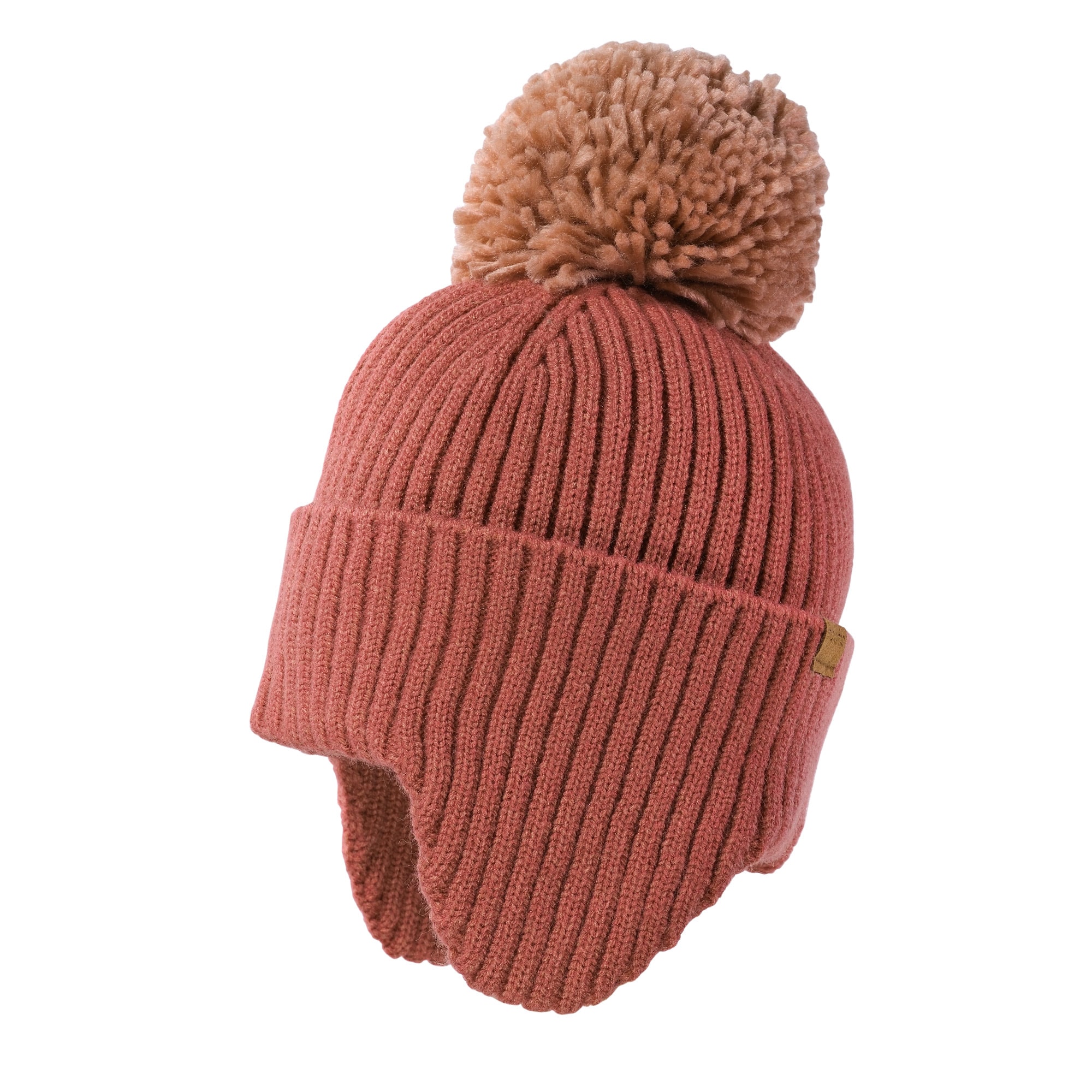 MAXIMO Bonnet tricoté chauffant, large revers, cache-oreilles, pompon