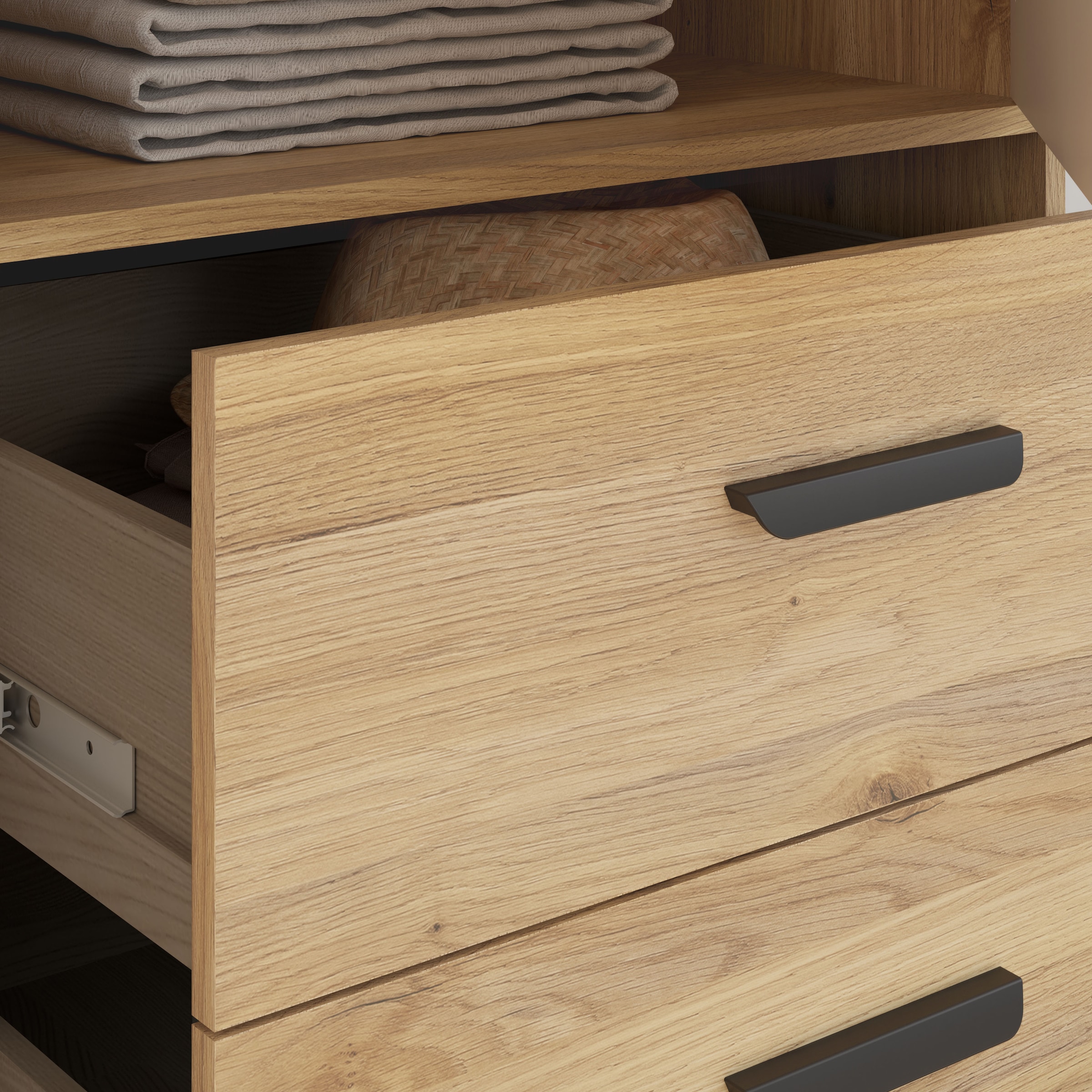 GOODproduct Kleiderschrank »AALOX, Spiegel, 3 Türen, 2 Schubladen, viel Stauraum, schwarze Griffe« Schrank ca. 140 bis 150 cm breit, schwarze Griffe, zeitloses Design