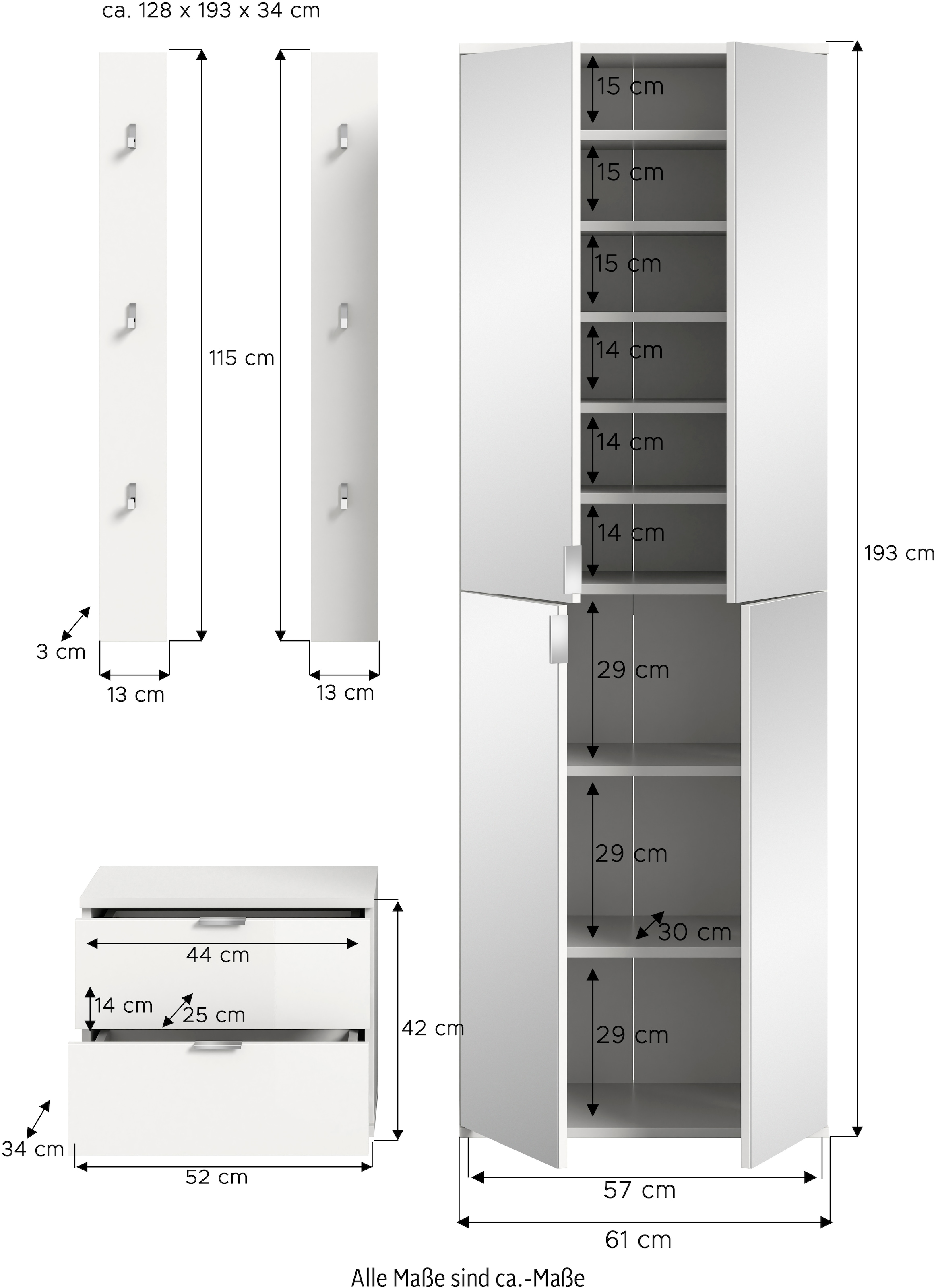 Home affaire Garderoben-Set »Trondheim, Garderobenset 3-tlg. Breite 128 cm,« 3 Stk. tlg.