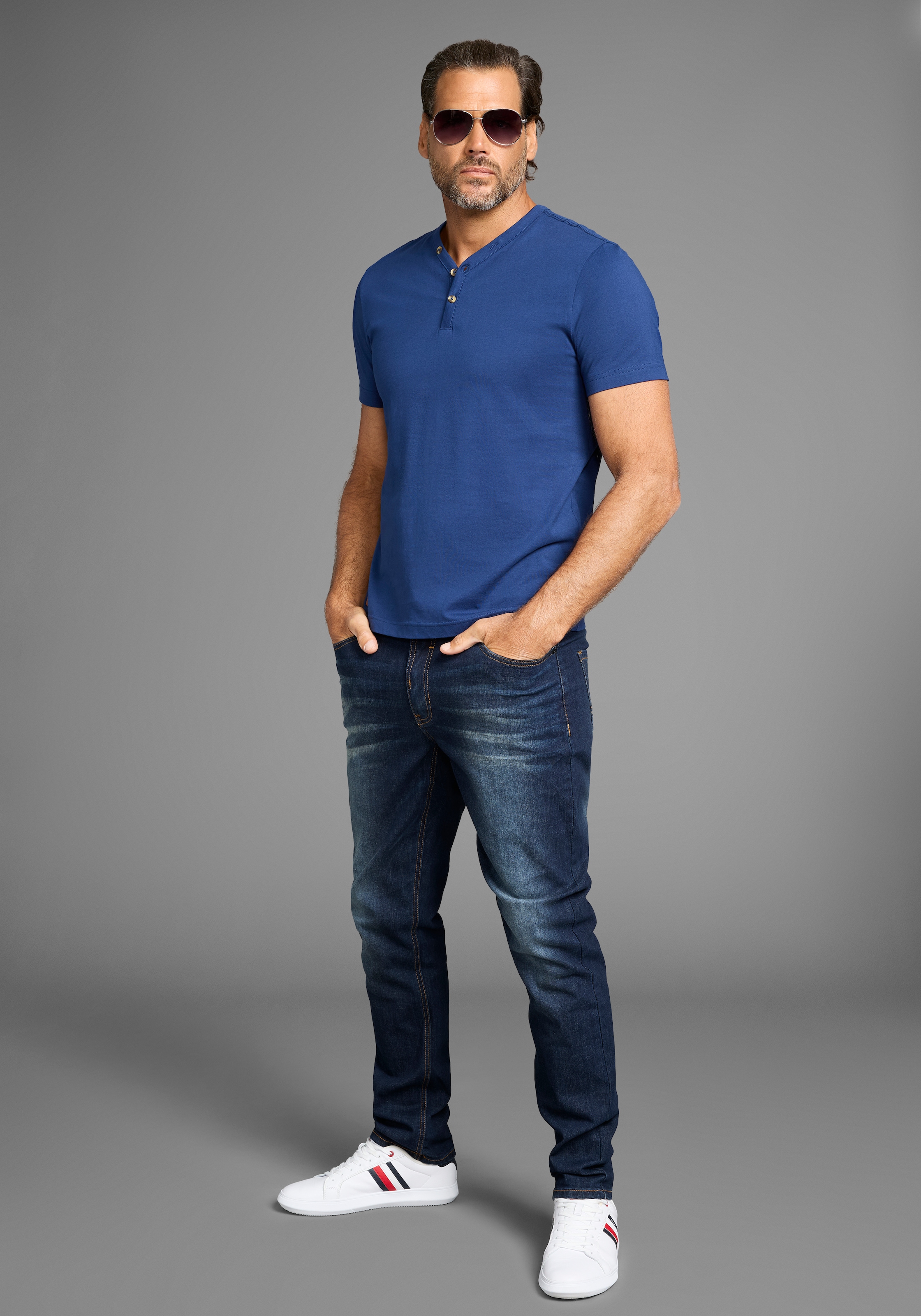 H.I.S T-shirt Henleys 2-er Pack,  mit Knopfleiste