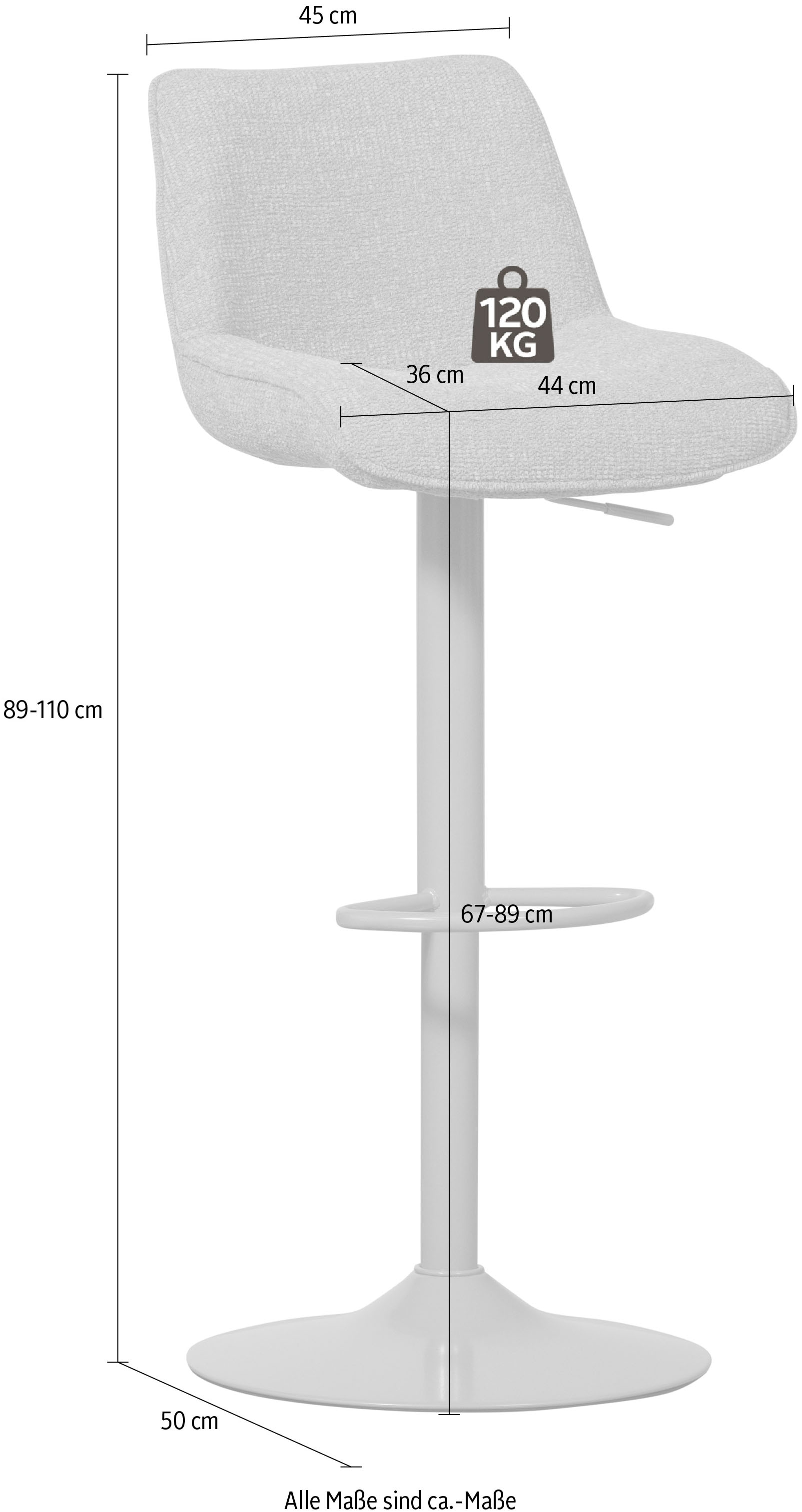 WOOOD Barhocker »Marten höhenverstellbar und drehbar mit Metallgestell 45 x 50 x 110 cm« Gewebter Bezug, Sehr hohe Verschleissfestigkeit, Tragkraft 120 kg