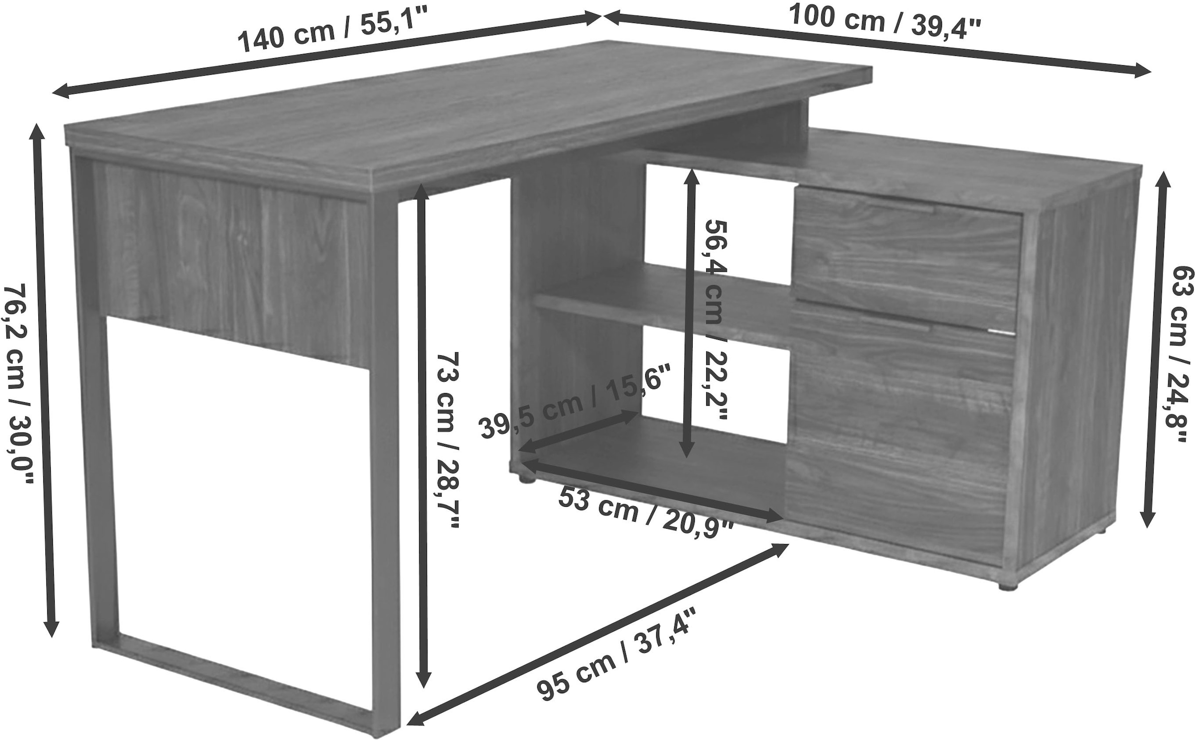 Jahnke Bureau d'angle »LOOP C 140 E« Bureau d'angle, 1 compartiment ouvert, 1 tiroir + 1 porte, largeur : 140 cm