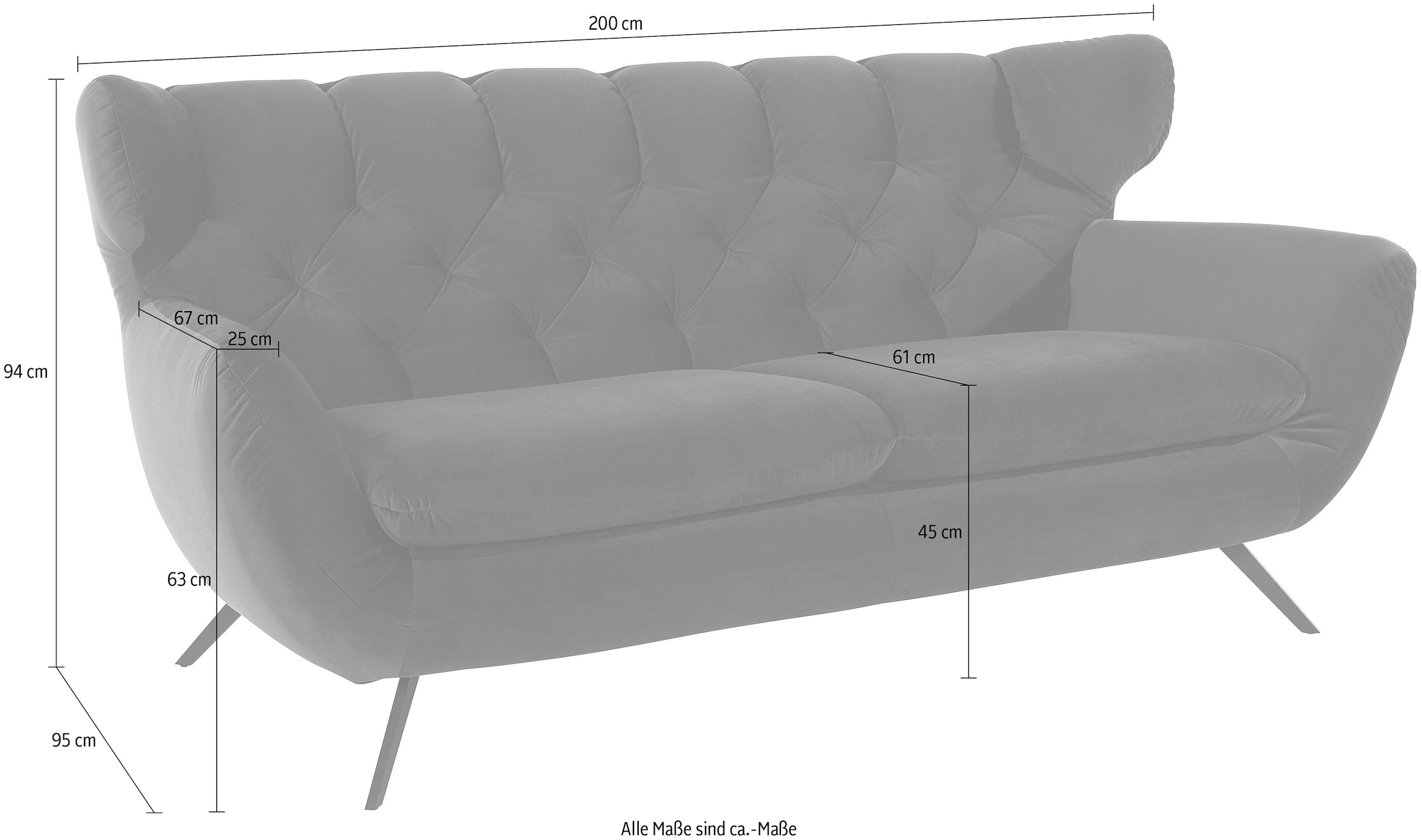 3C Candy 2,5-places »Beatrice, extravagantes Megasofa, bequem, Küchensofa, Breite 200cm« avec matelassage dos en motif losange, aspect velours ou velours côtelé large
