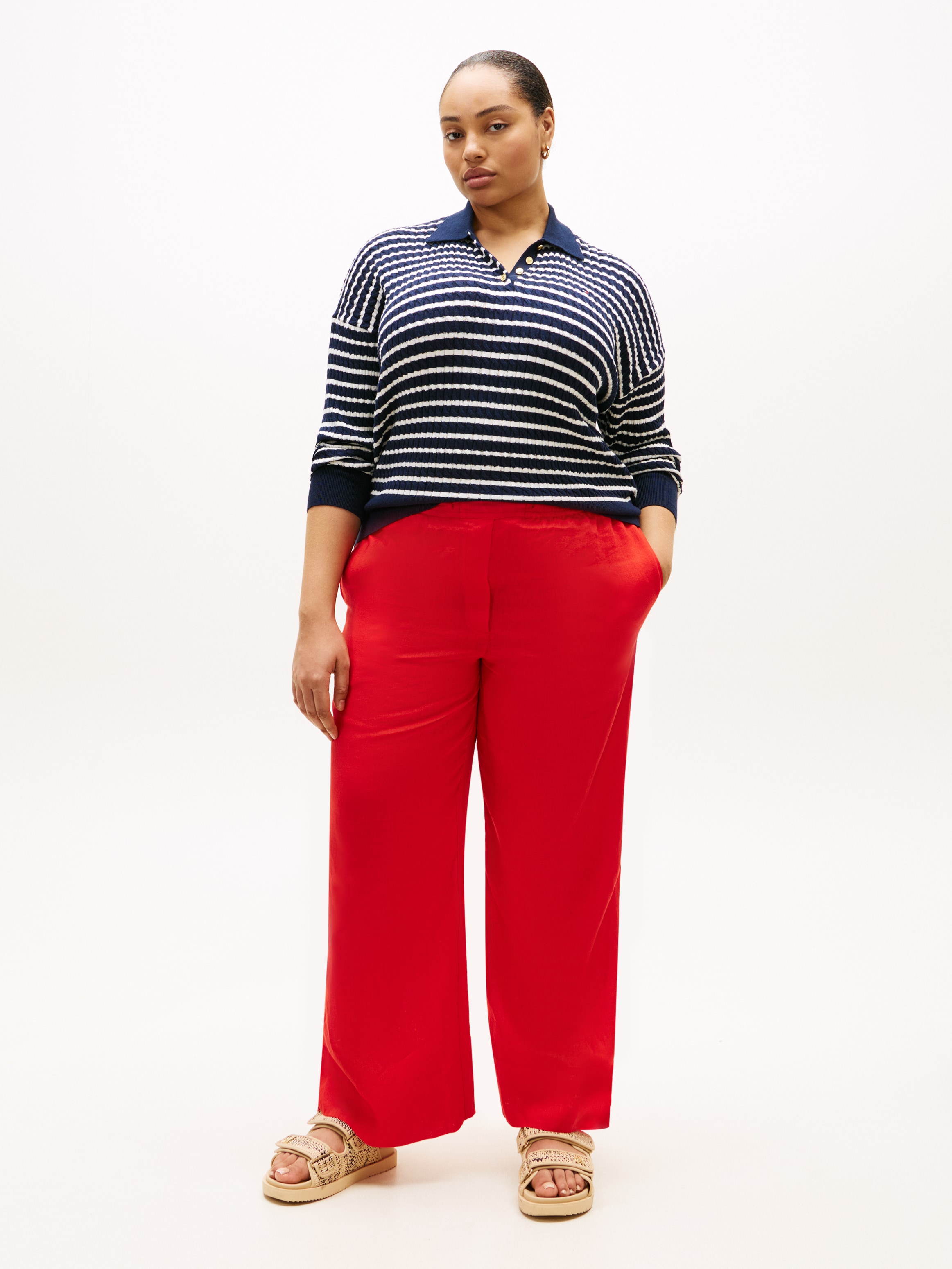 Tommy Hilfiger Curve Polokragenpullover »CRV CO CABLE FINE GG RLX POLO« in grossen Grössen, mit Zopfmuster