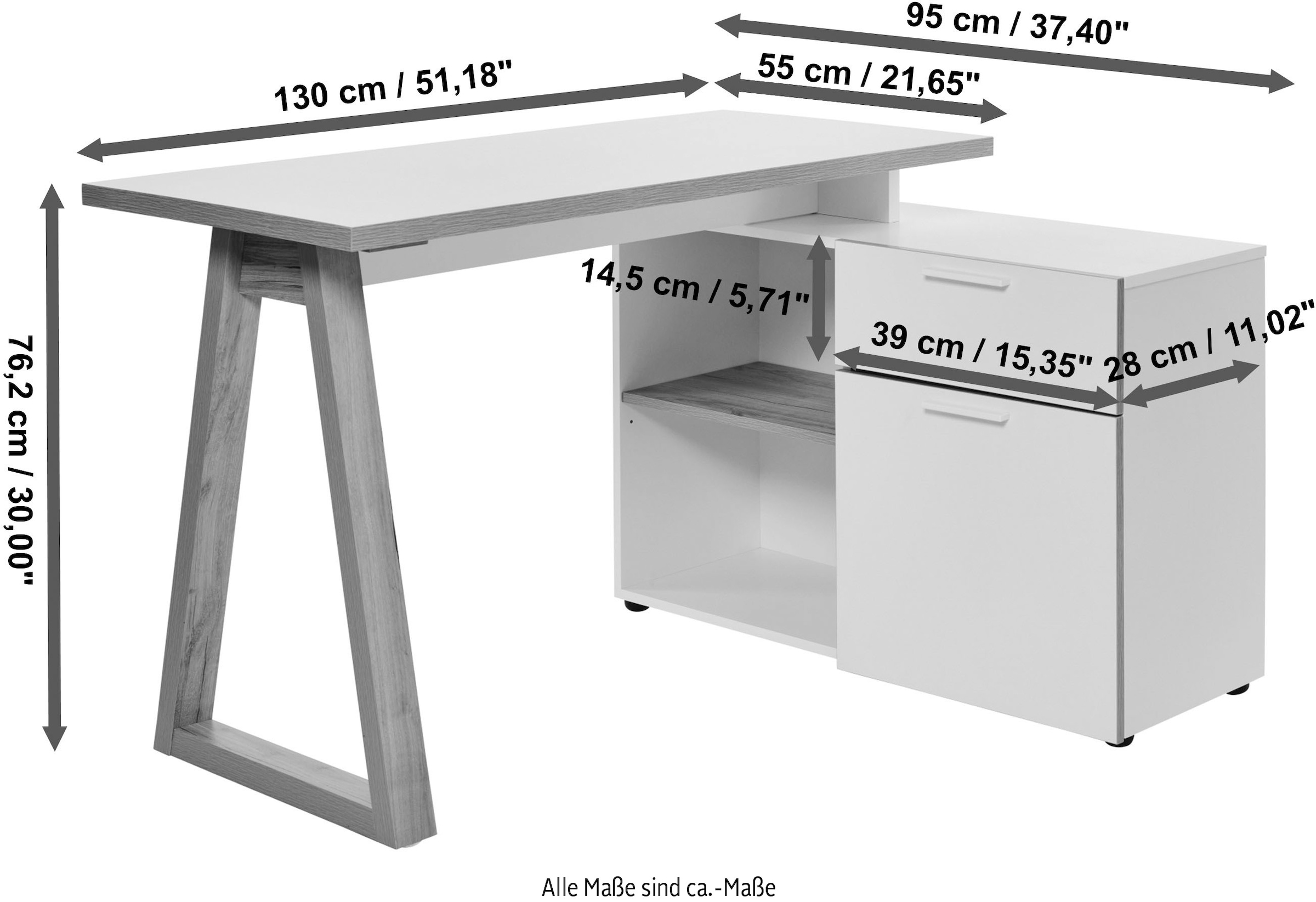 Jahnke Eckschreibtisch »CLUB C 130 E« Eckschreibtisch, wechselseitig montierbar, Breite 130 cm