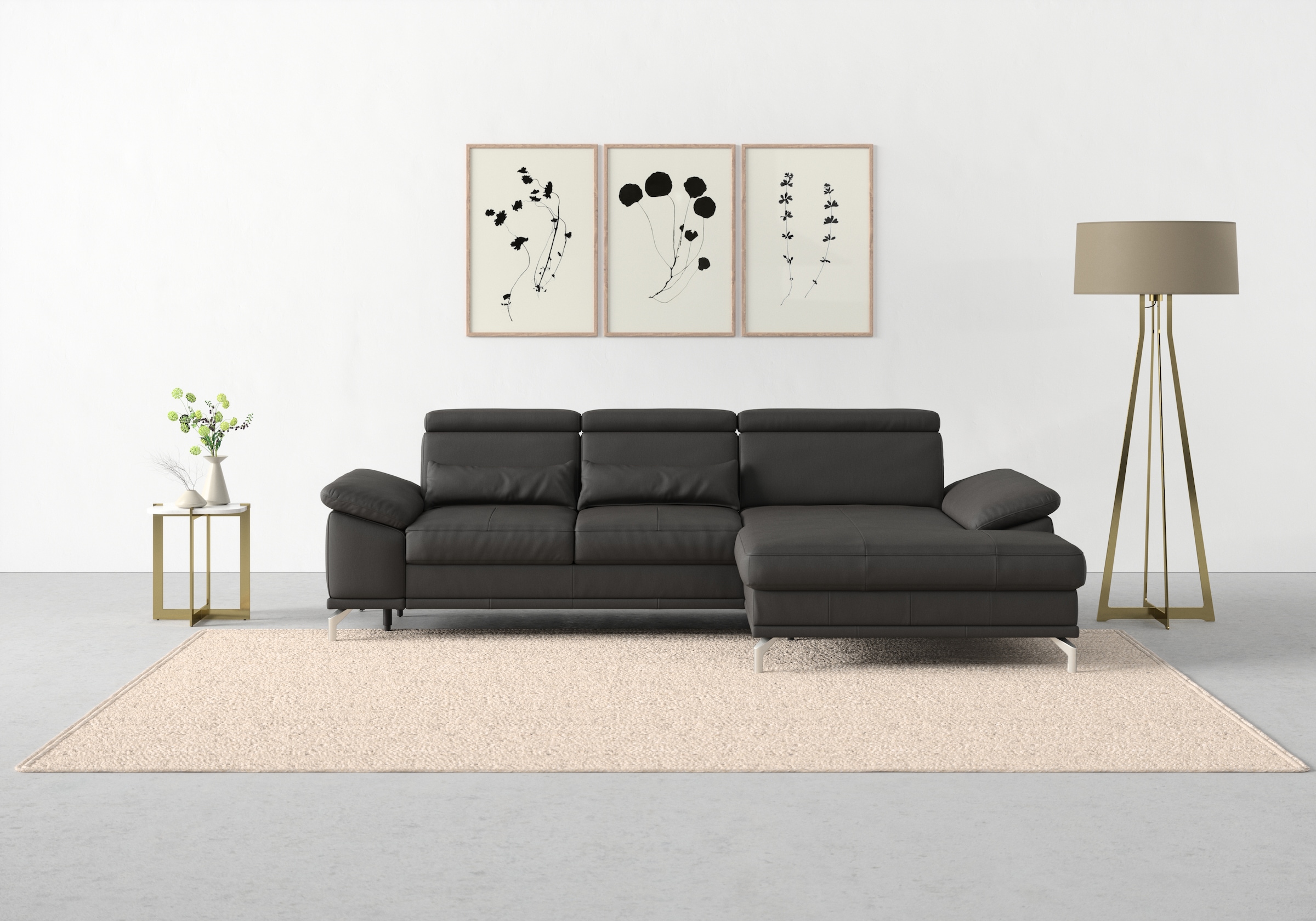 sit&more Ecksofa »Cabrio L-Form, B: 295 cm, mit Sitztiefen-, Arm- & Kopfteilverstellung« 2 Nierenkissen, Federkern, optional Bettfunktion und Stauraum
