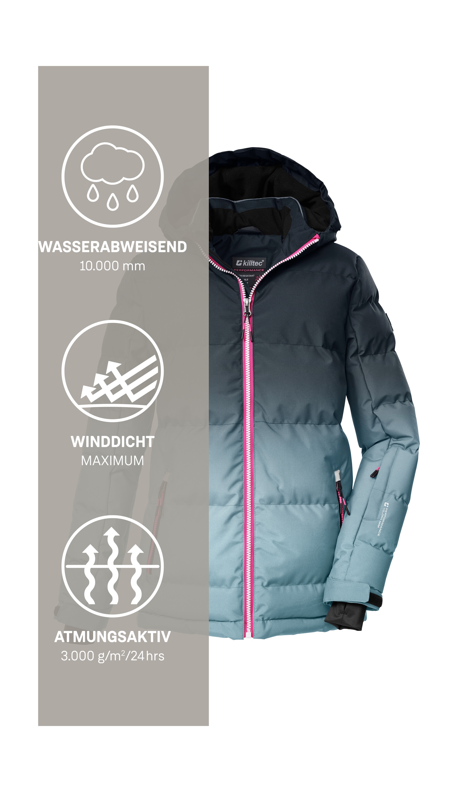 Killtec Skijacke »KSW 330 GRLS SKI QLTD JCKT« Wasserabweisende Winterjacke, atmungsaktiv, verstellbare Kapuze