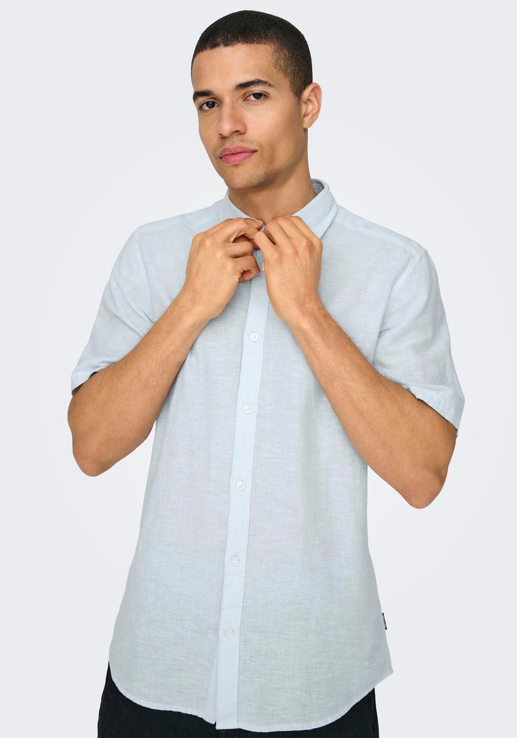 ONLY & SONS Kurzarmhemd »ONSCAIDEN SS SOLID LINEN SHIRT NOOS« Baumwollmischung mit Leinen, slim fit