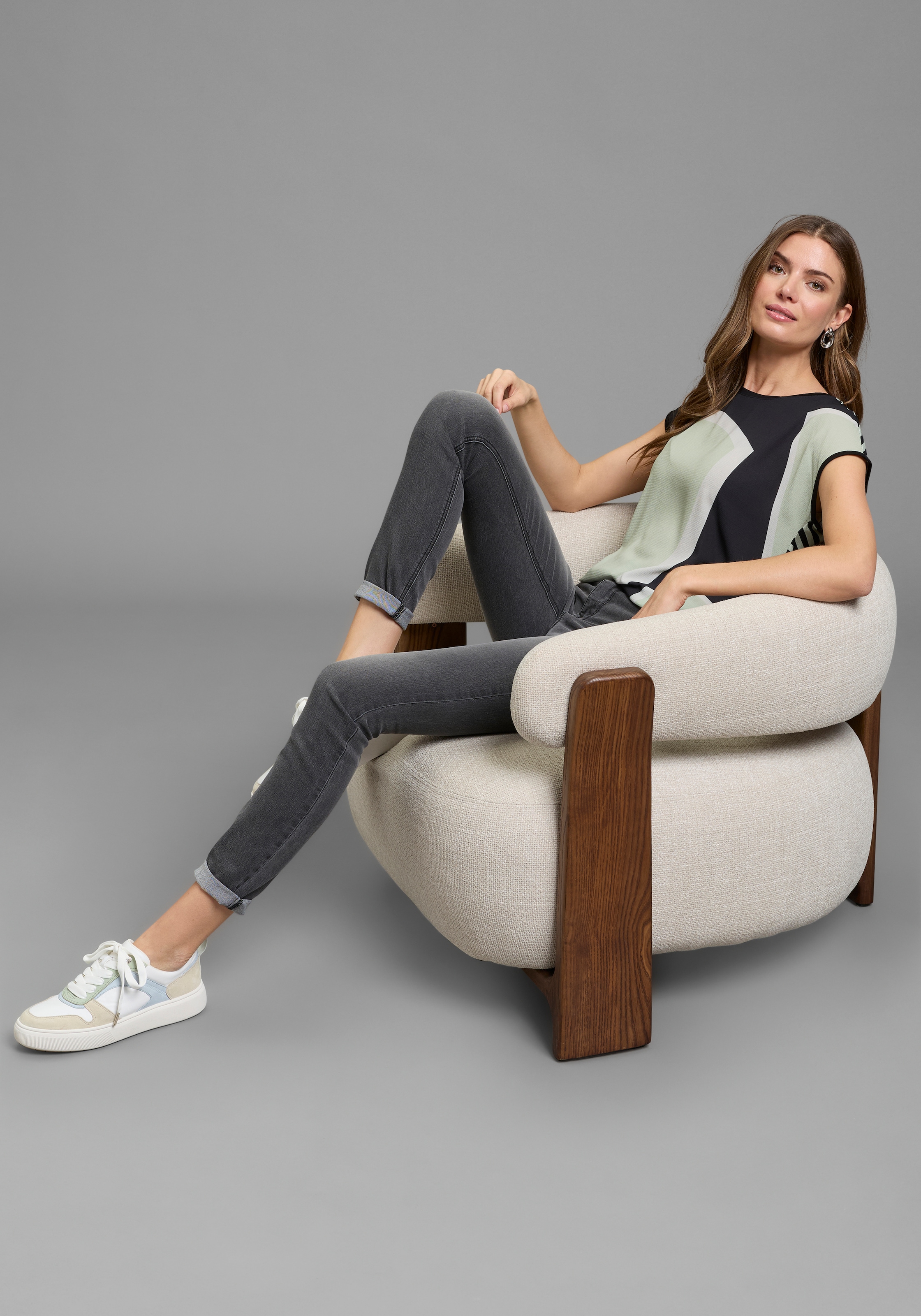 Laura Scott Shirtbluse Materialmix, hinten gestreifter Jersey vorne gemusterter Bluseneinsatz