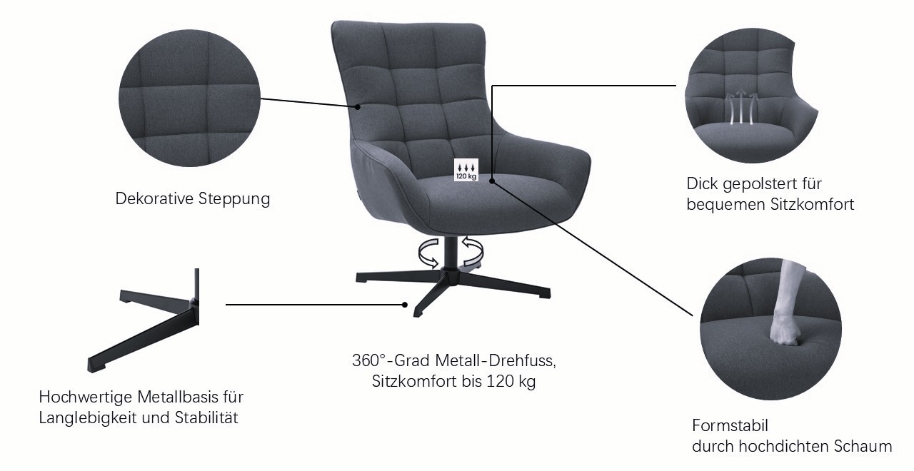 GOODproduct Ohrensessel »LEMOORE - OTTO. Verlässliche Qualität.« Relaxsessel, TV-Sessel, 360° Grad drehbar, Feinstruktur