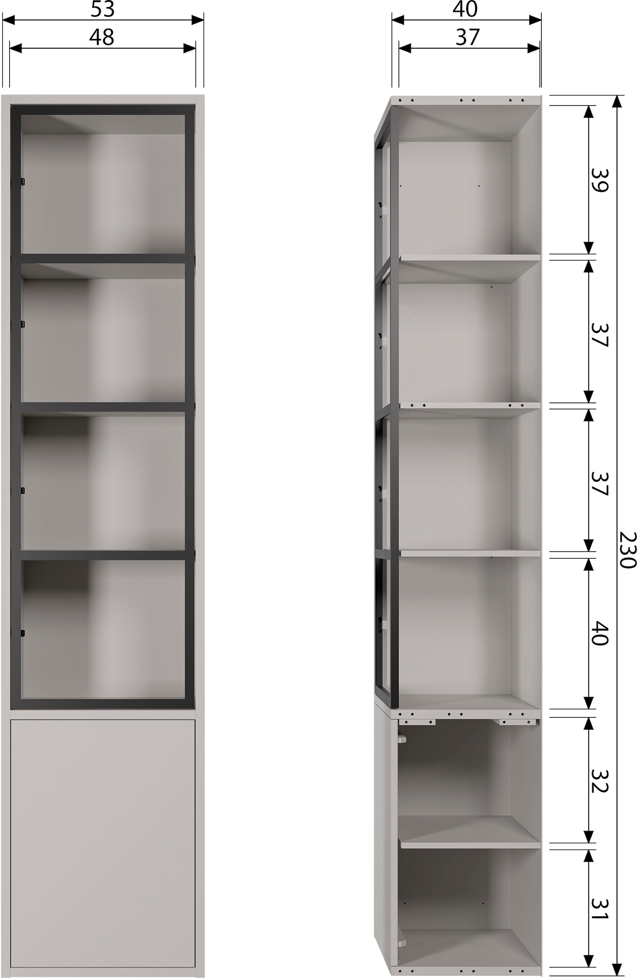 WOOOD Vitrine »Basic« mit zwei Türen, H 230 cm x B 52,5 cm
