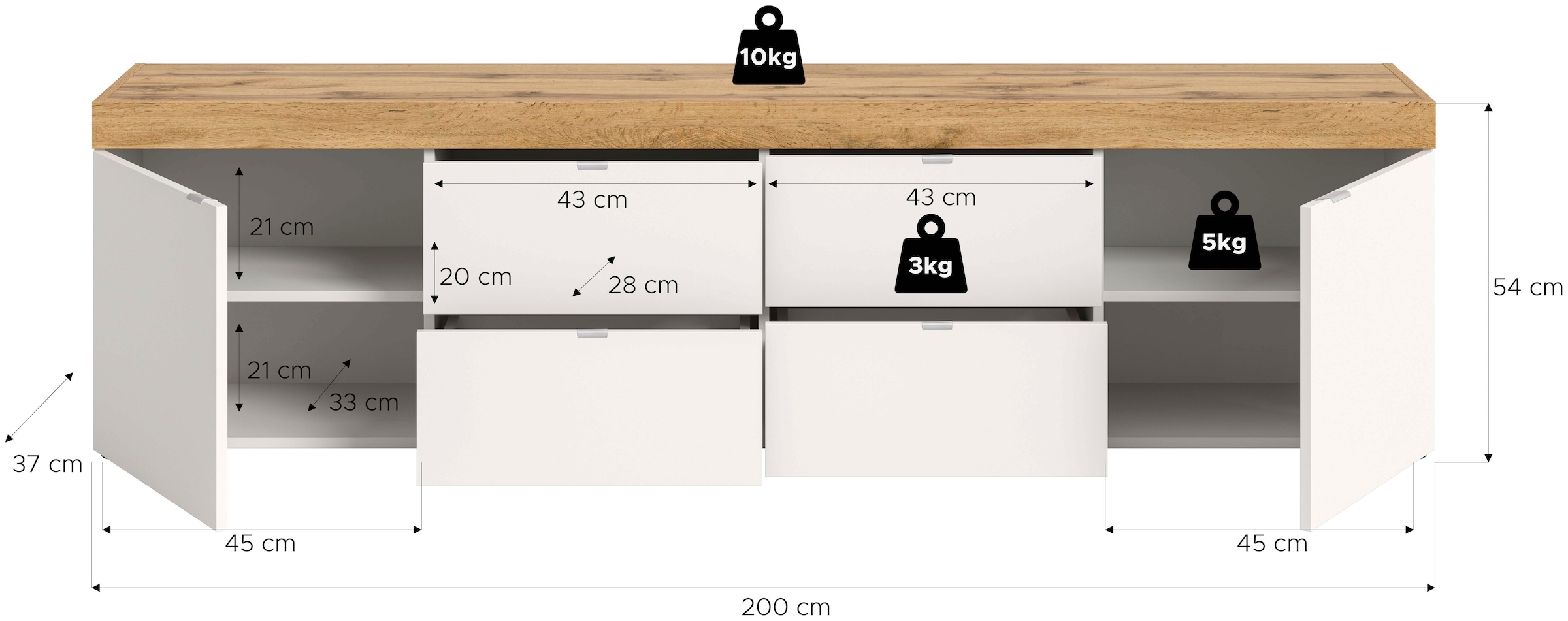 GOODproduct Lowboard »MAMBO II, Breite 200 cm, 2 Türen, 4 Schubkästen, 4 Fächer« 1 Stk. tlg. Lowboard, TV Unterschrank, TV-Schrank, Wohnzimmer