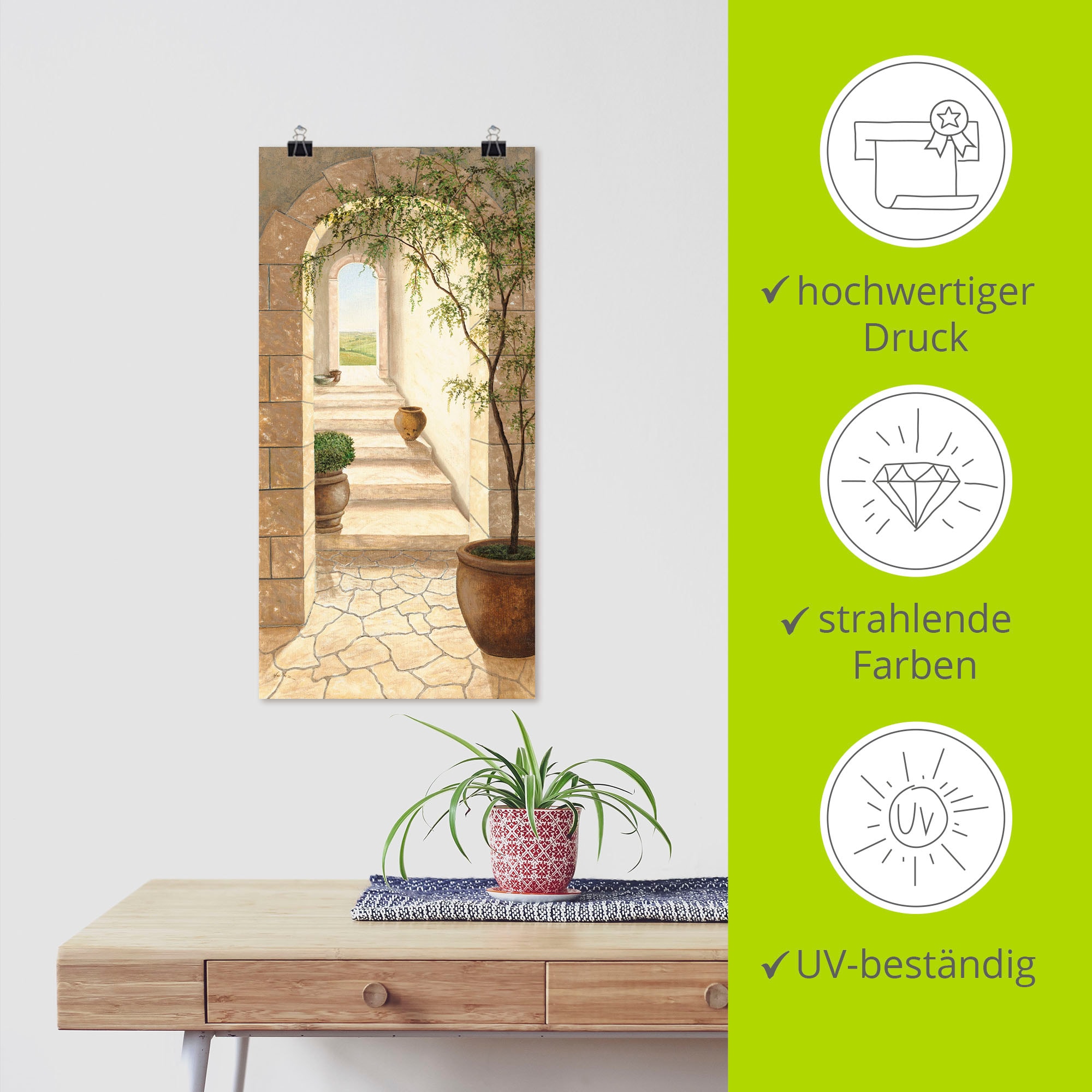 Artland Wandbild »Toskanischer Durchgang« Fenster & Türen 1 Stk. tlg. als Alubild, Outdoorbild, Leinwandbild, Poster, Wandaufkleber