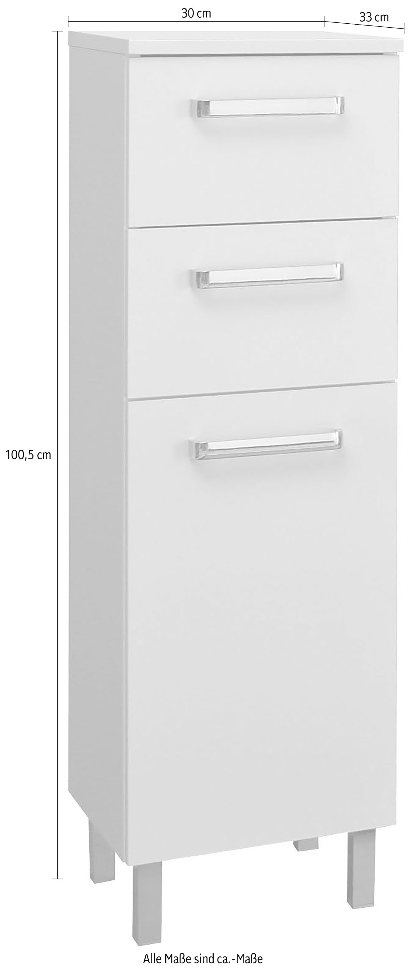 Saphir Armoire basse »Quickset Badschrank mit 1 Tür, 2 Schubladen, 30 cm breit« meuble bas de salle de bain incl. amortisseur de porte, poignées chromées brillantes