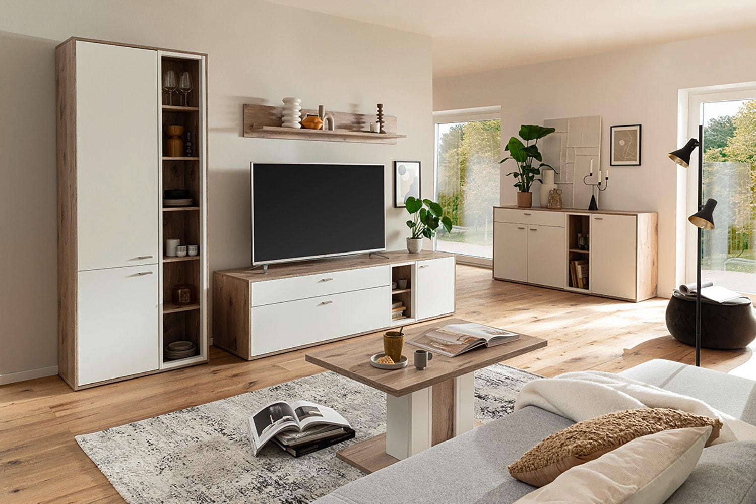 MCA furniture Couchtisch »SANTERNO Couchtisch mit Säule« 1 Stk. tlg. Tisch, Soft White/Viking Oak, mit Säule, belastbar 50kg, Breite 95 cm