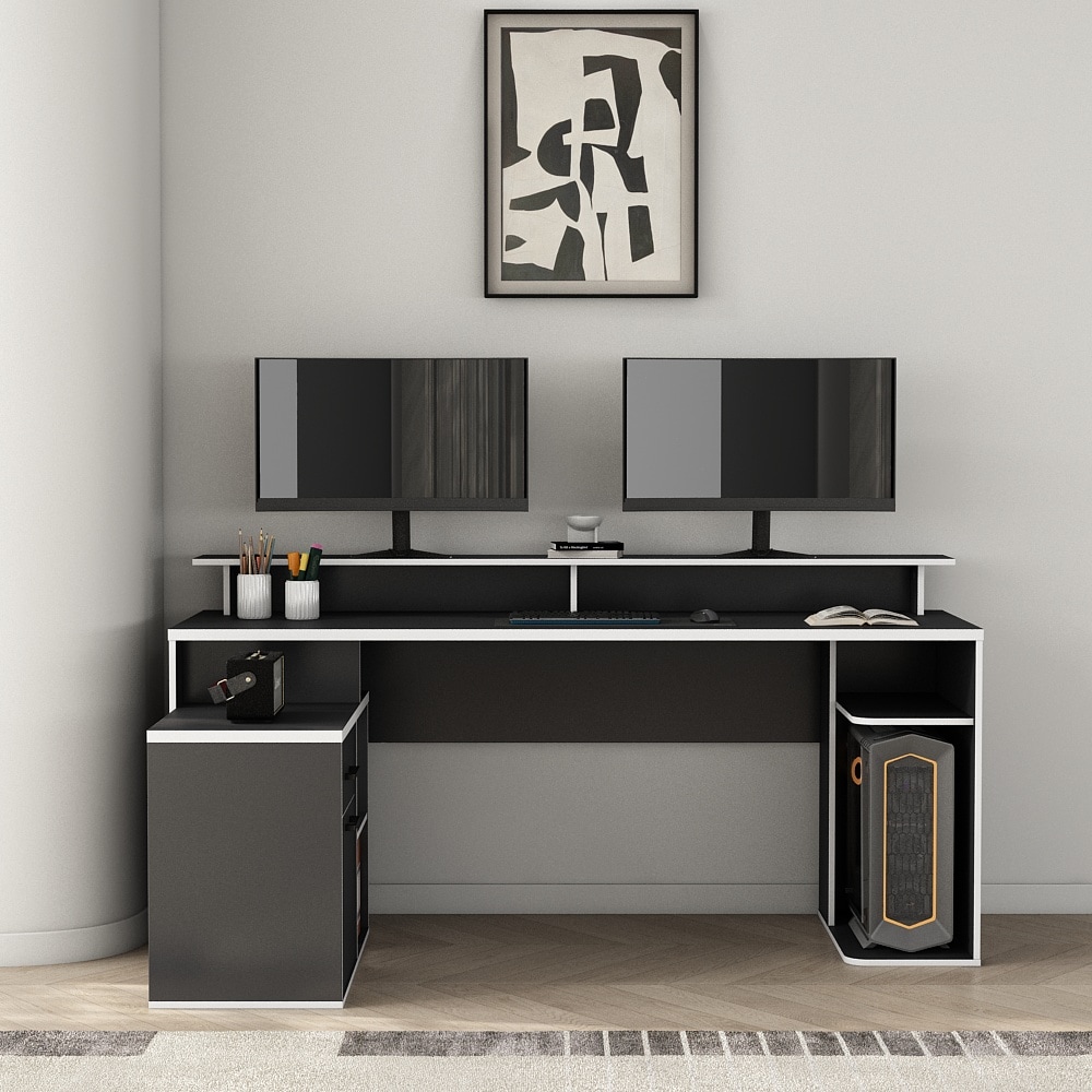 GOODproduct Gamingtisch »Game, Computertisch, Eckschreibtisch« , Towerfach, Kabeldurchlass, Monitoraufsatz, Stauraum, Masse 180x102 cm