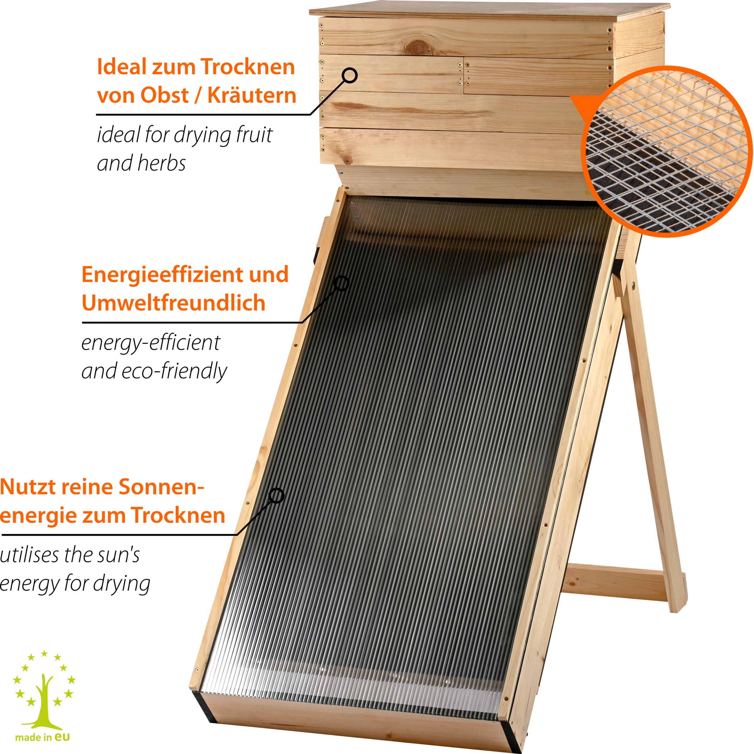dobar Déshydrateur »Solar-Trockner aus Holz« pour sécher herbes, fruits et légumes
