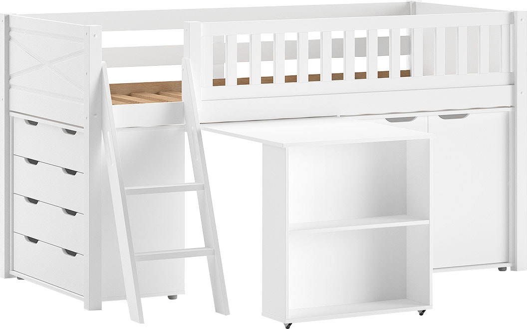 Vipack Lit de jeu Fabriqué en Europe,  beaucoup de fonctions sur petit espace, LF 90x200 cm, pin laqué blanc