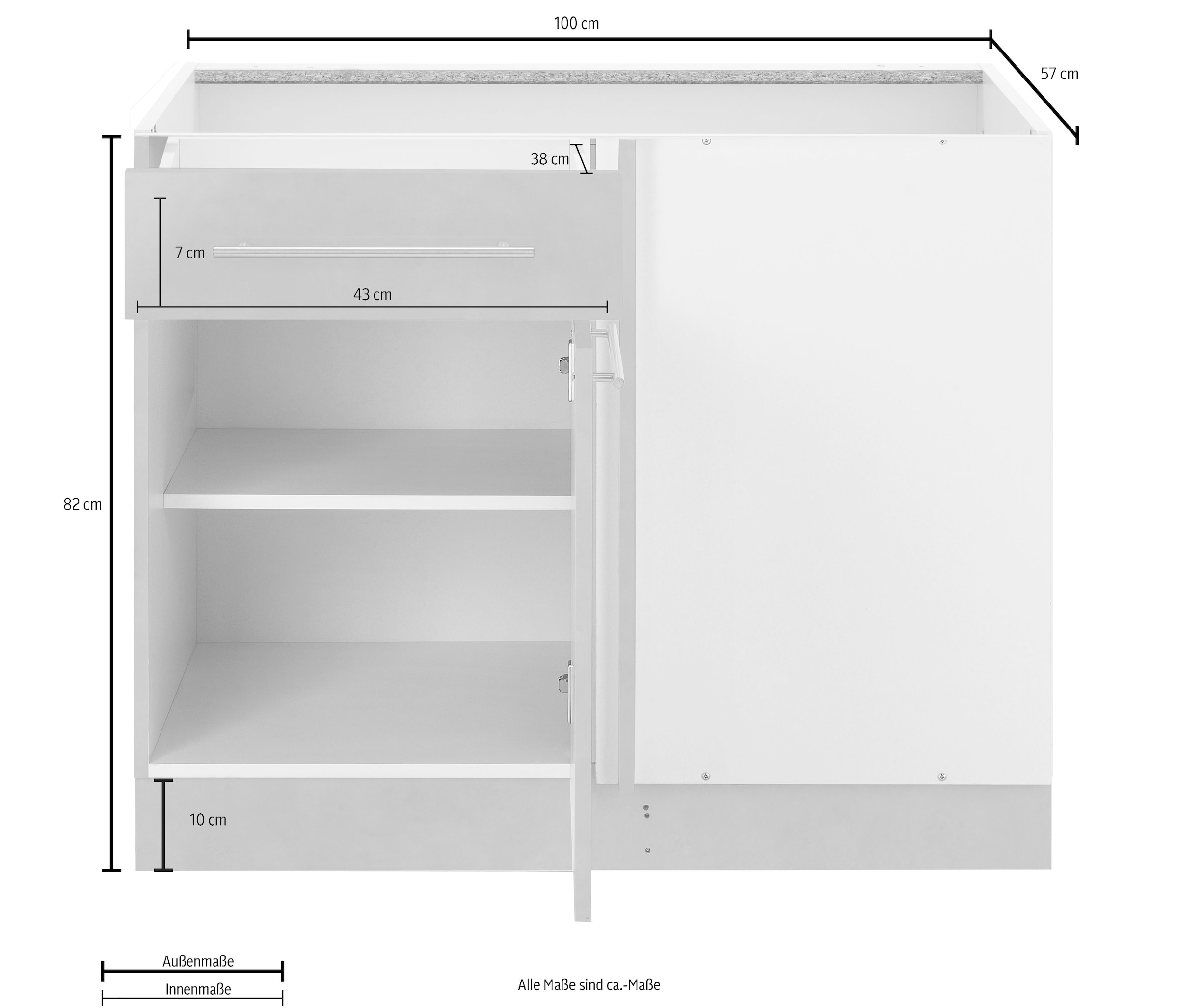 wiho Küchen Eckunterschrank »Flexi2« Breite 100 cm, Planungsmass 110 cm, ohne Arbeitsplatte