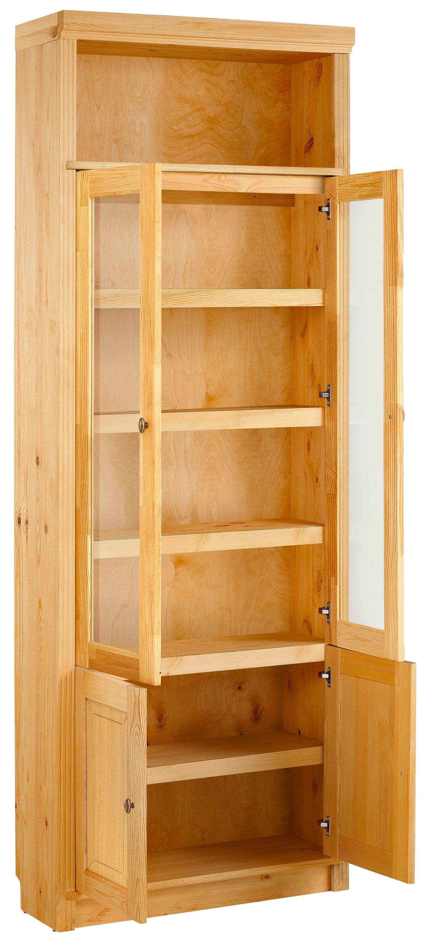 Home affaire Bücherregal »Soeren Vitrine mit 2 Glastüren, Breite/Tiefe: 80/220 cm« Kiefer massiv, Tiefe 29 cm, 2 Holz- und 2 Türen mit Klarglas- Einsatz