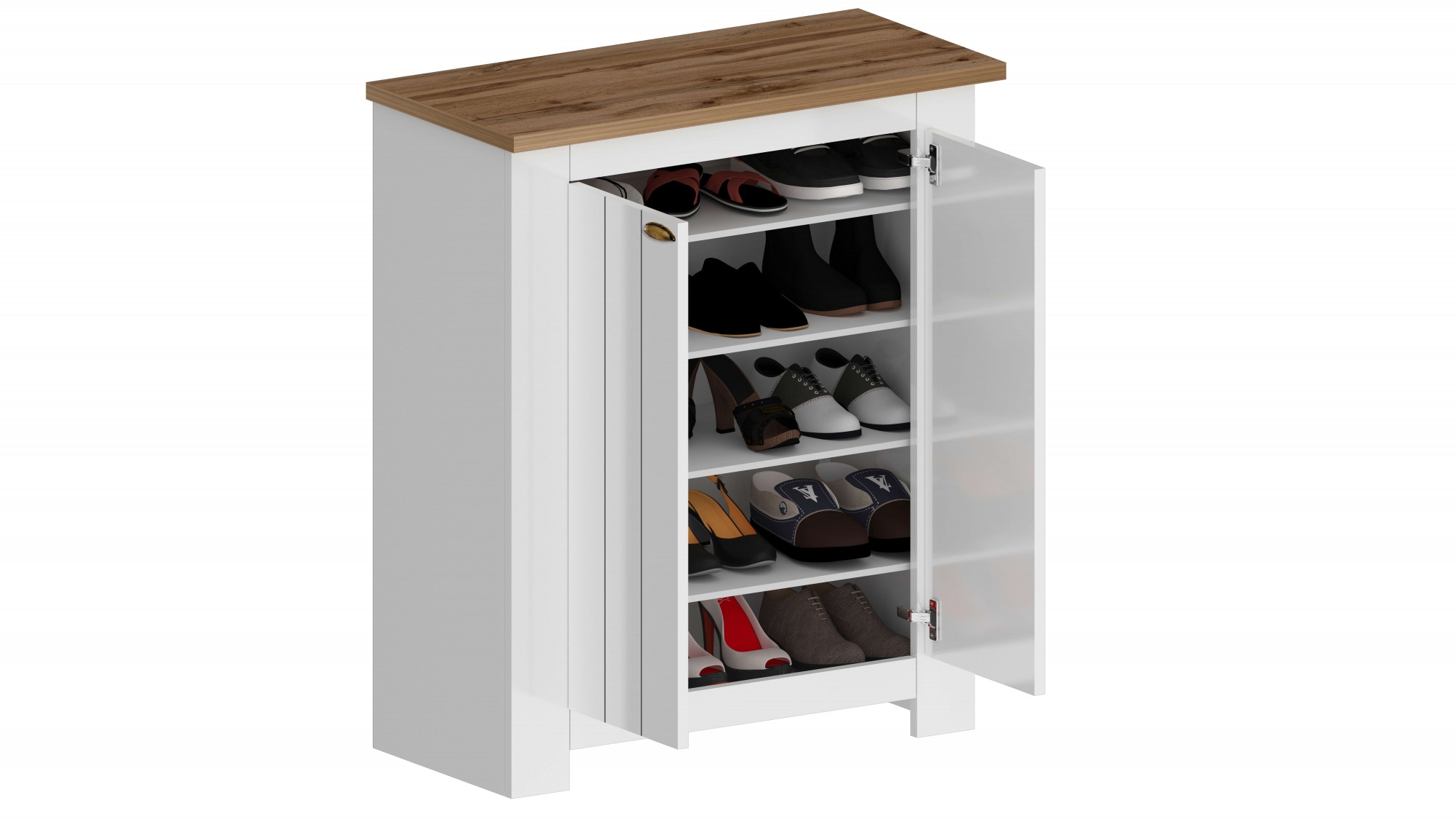 Home affaire Schuhschrank »FIGO, Made in Italy – Schuhkommode,Schuhregal für ca. 20 Paar Schuhe« 1 Stk. tlg. 4-Türig, Siebdruck-dekorative Fräsungen, 10 Fächer, Breite 84 cm