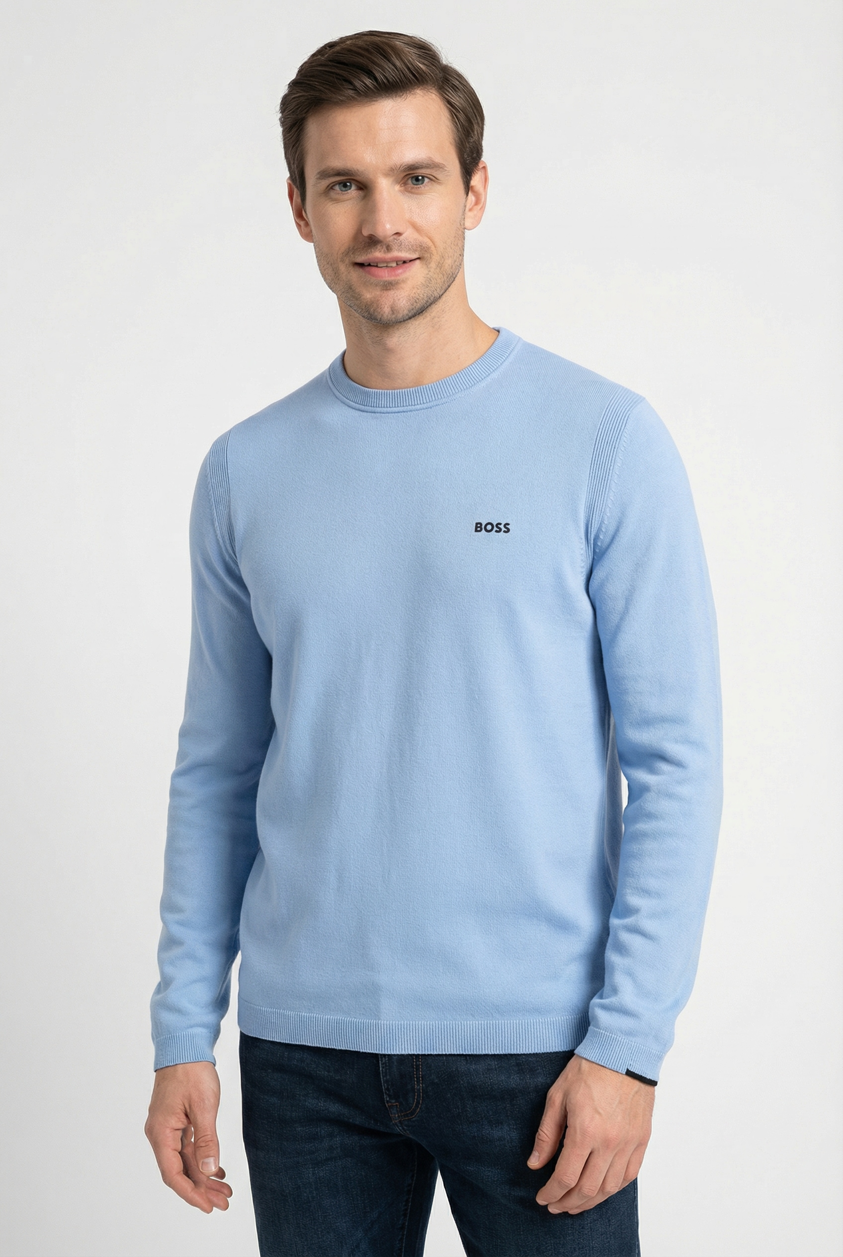 BOSS GREEN Strickpullover Rundhalsausschnitt, Regular Fit, Logo-Print