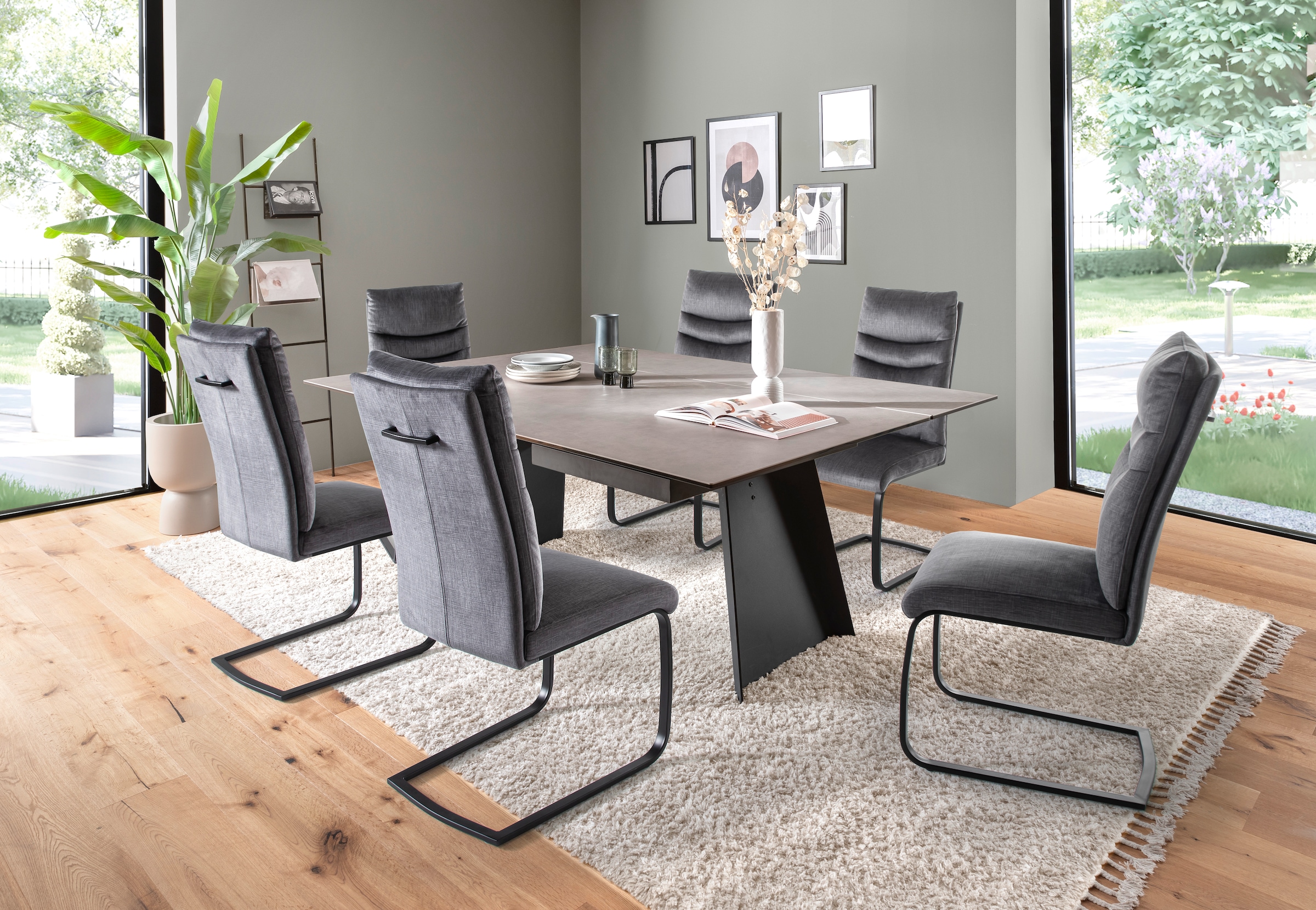 MCA furniture Table de salle à manger »MOLINARA Auzugtisch 200-290cm hellgrau« 1 cuis tlg. Keramik, Metall, Stirnauszug, ausziehbar, 10-12 Personen