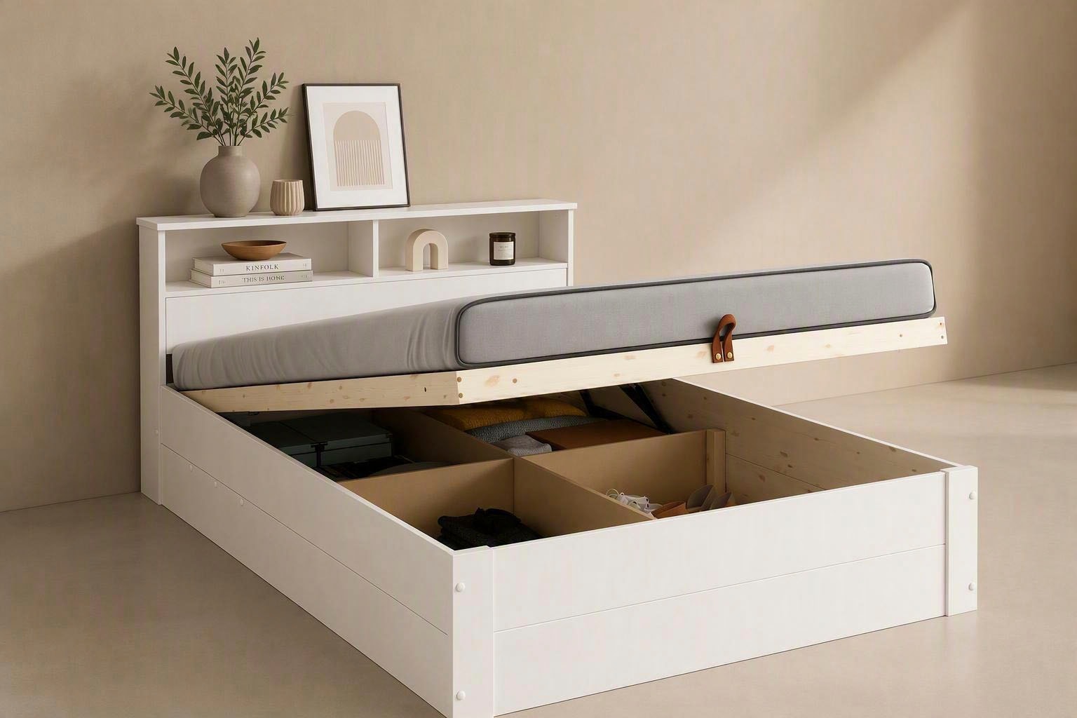 GOODproduct Stauraumbett »MAREILLES, Hebemechanismus & XXL-Stauraum, Bettkasten« 140x200cm und 180x200cm,  aus FSC®-Massivholz – mit Ablagefächern im Kopfteil