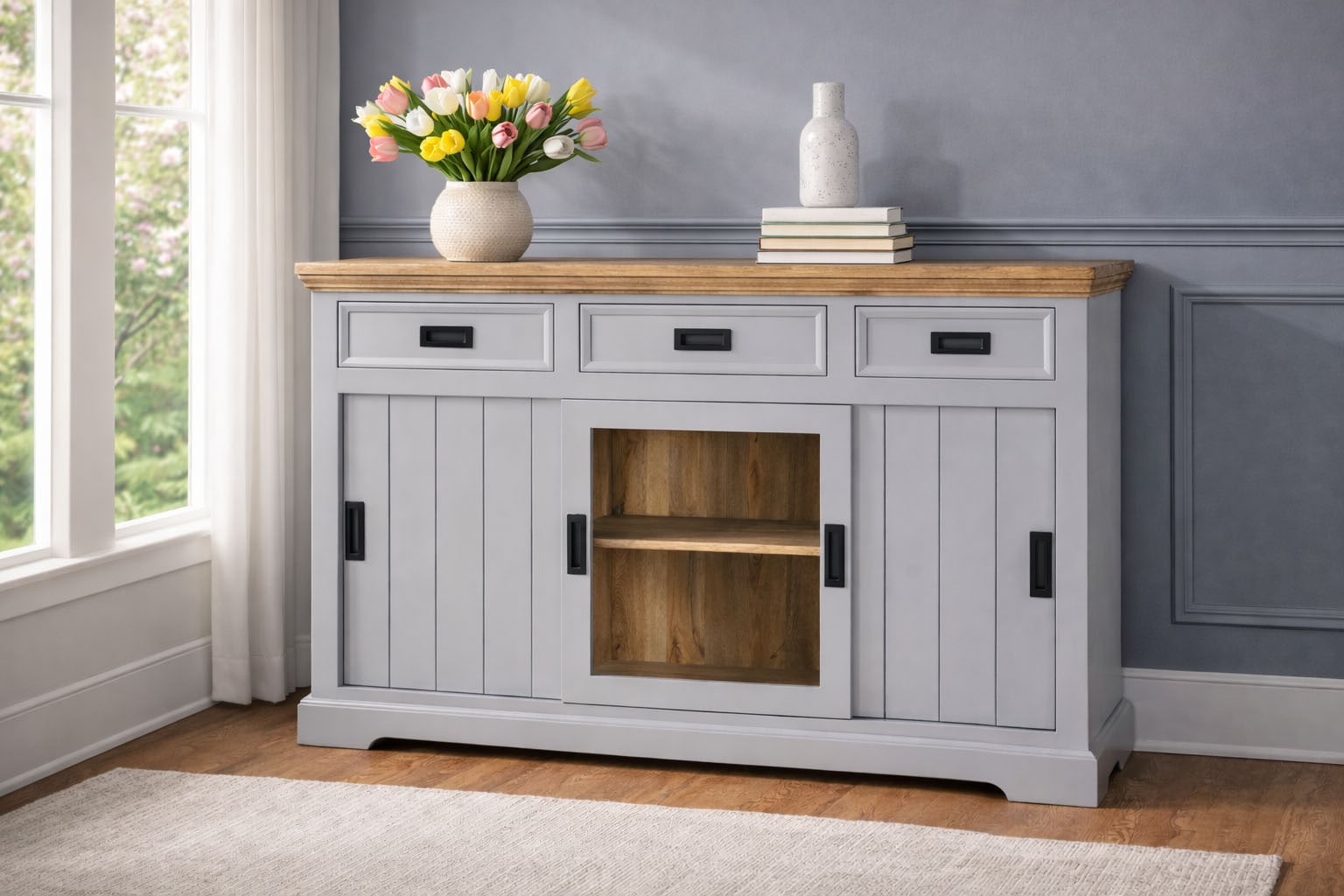 GOODproduct Sideboard »Alpinist Kommode Breite/Tiefe/Höhe 160/40/90 cm« mit 3 Schiebetüren, handgefertigt, Unikat-Möbel, Breite 160 cm