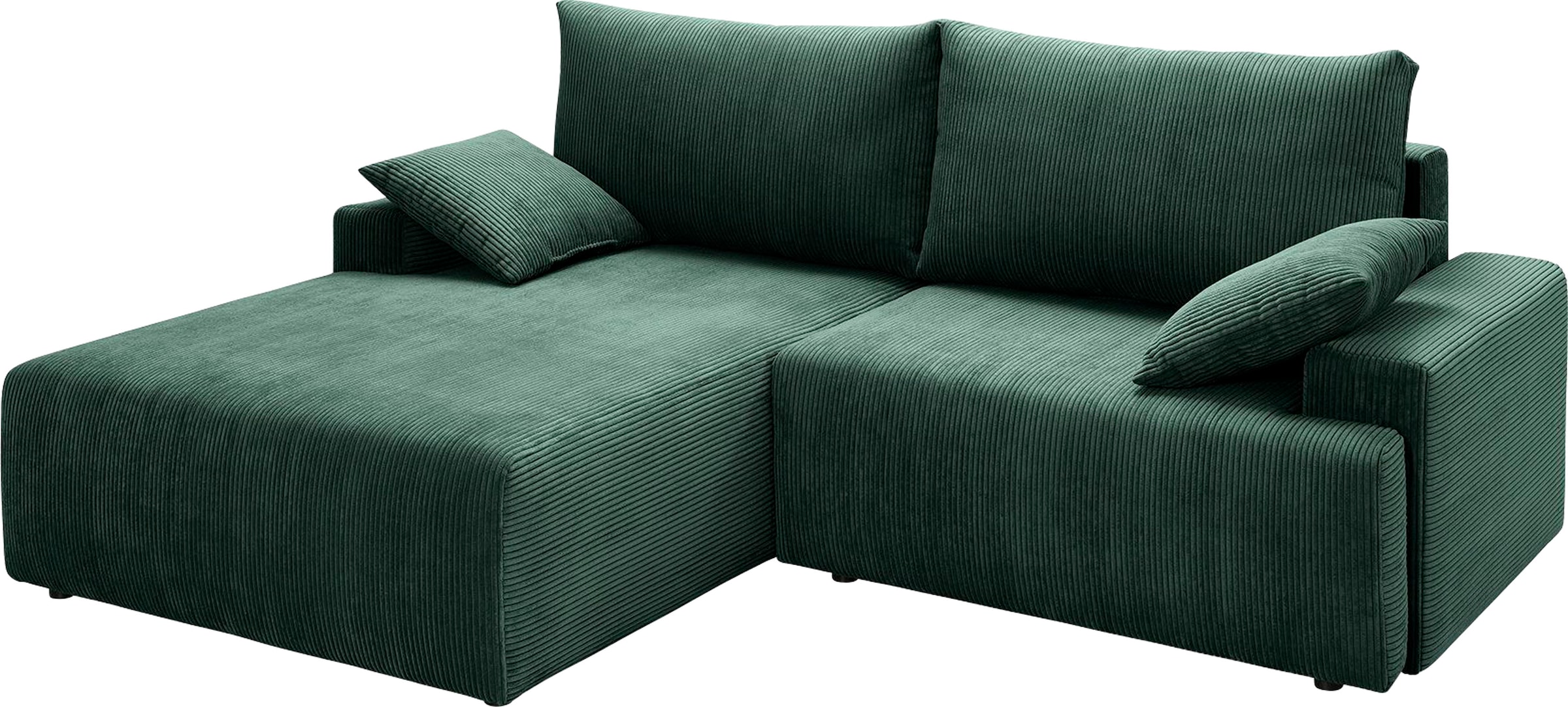 exxpo - sofa fashion Canapé d'angle »Orinoko, aktuelles Design und hoher Sitzkomfort, L-Form« avec fonction lit et coffre de lit, belles couleurs en velours côtelé tendance