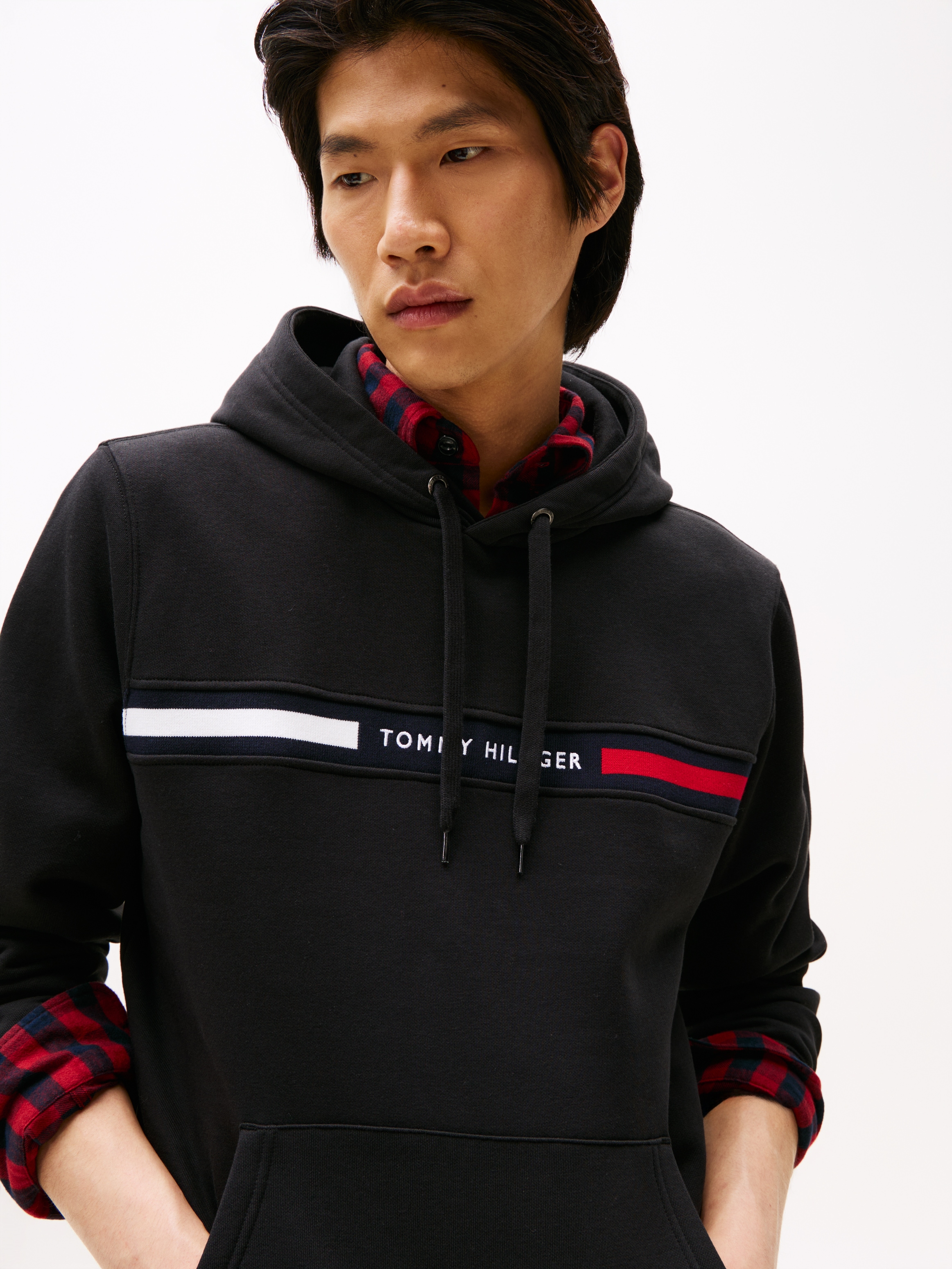 Tommy Hilfiger Sweat à capuche »HILFIGER CHEST INSERT«, uni, décontracté, coupe régulière, mélange coton, capuche
