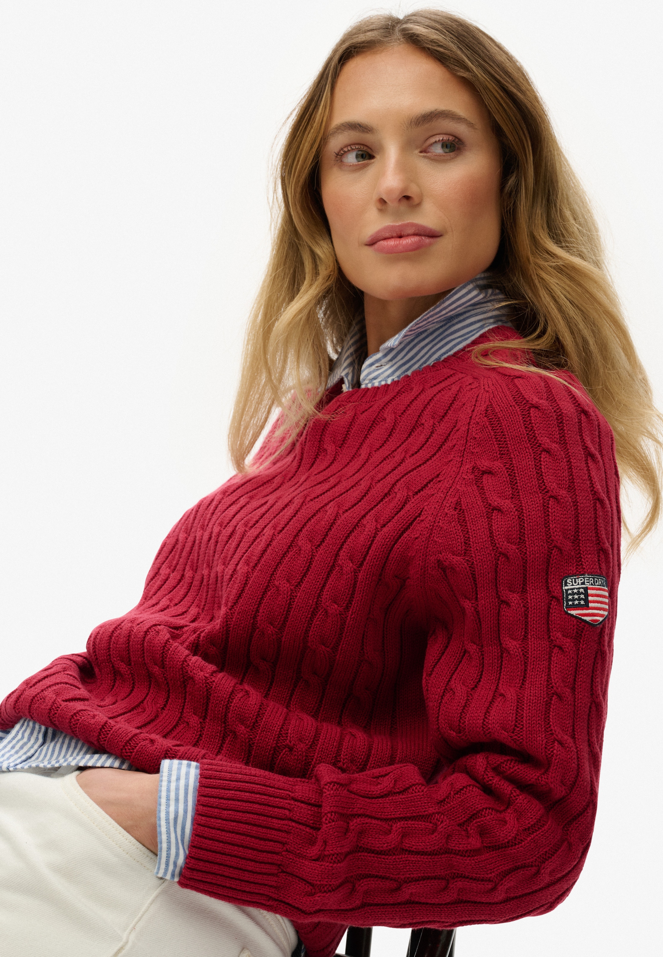 Superdry Pull en tricot »SLOUCHY CABLE KNIT« coton, coupe ample