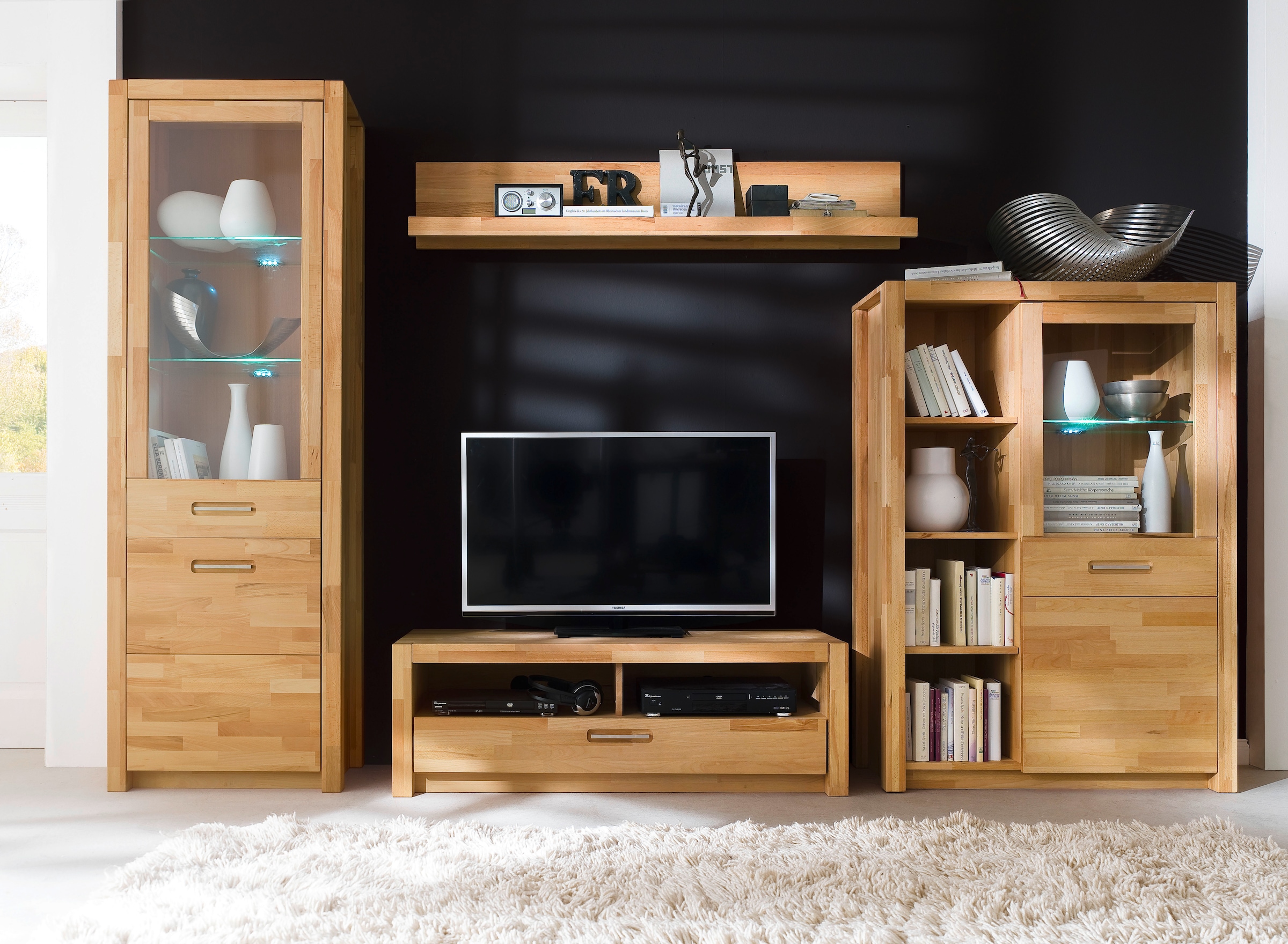 MCA living Lowboard »Fenja TV-Element, Kommode,TV-Möbel,Breite 125 cm« Set, 1 Stück, 1 Stk. tlg. Massivholz, 1 Schubkasten, 2 offene Fächer, maximale TV-Grösse 50 Zoll