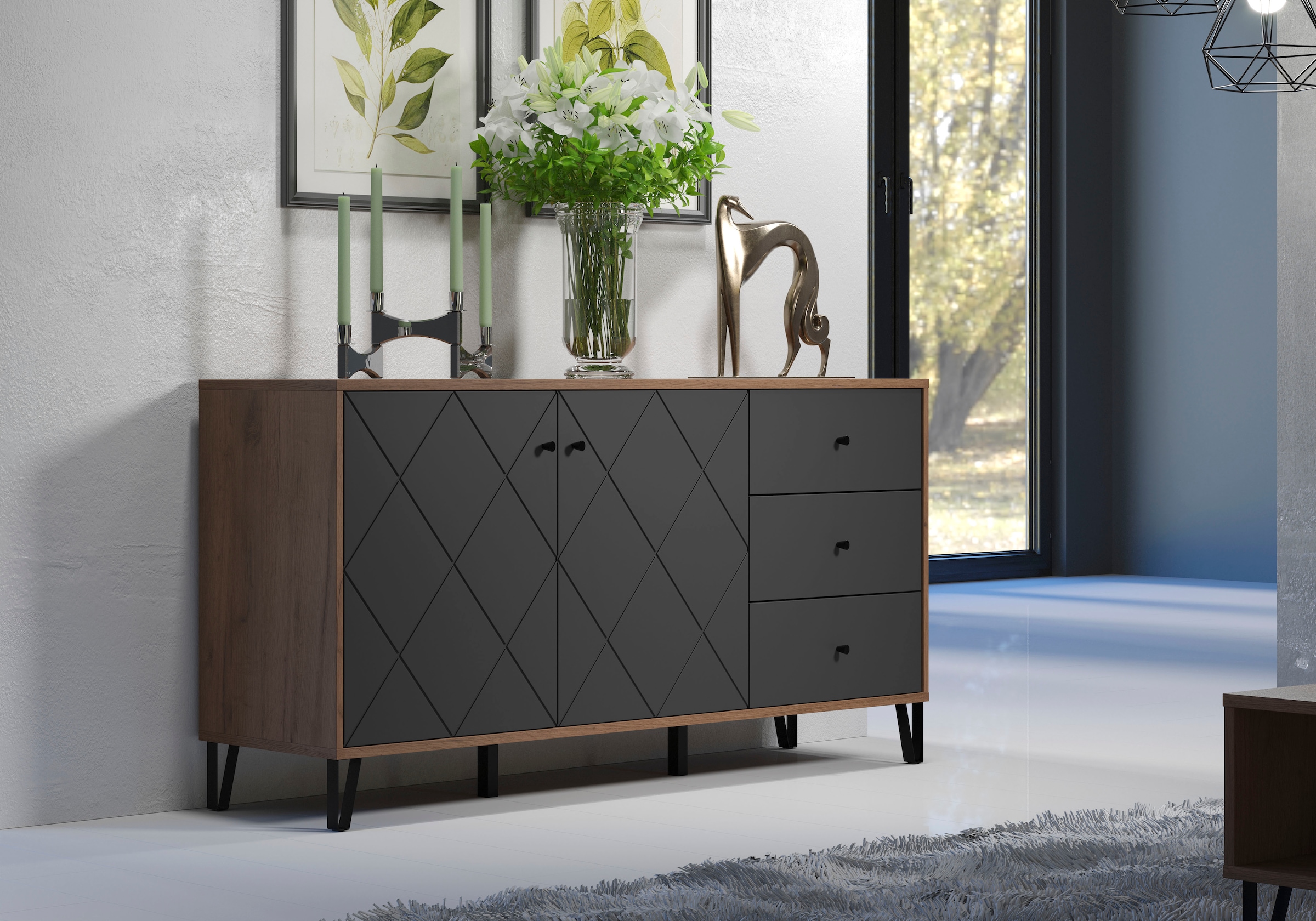 Home affaire Buffet »Molveno« 1 cuis tlg. Sideboard, 2 Türen, 3 Schubkasten & Soft-Close - (B/T/H) 183/40/76 cm