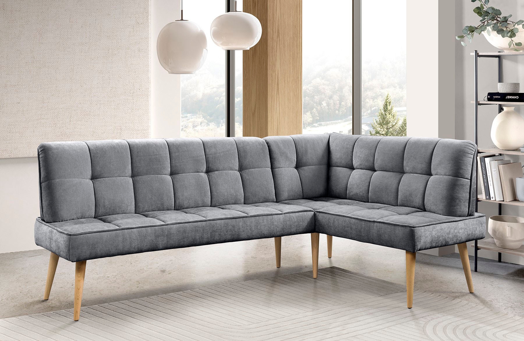 exxpo - sofa fashion Eckbank »Latte« moderne Sitz- und Rückensteppung, bequem und elegant, hoher Holzfuss