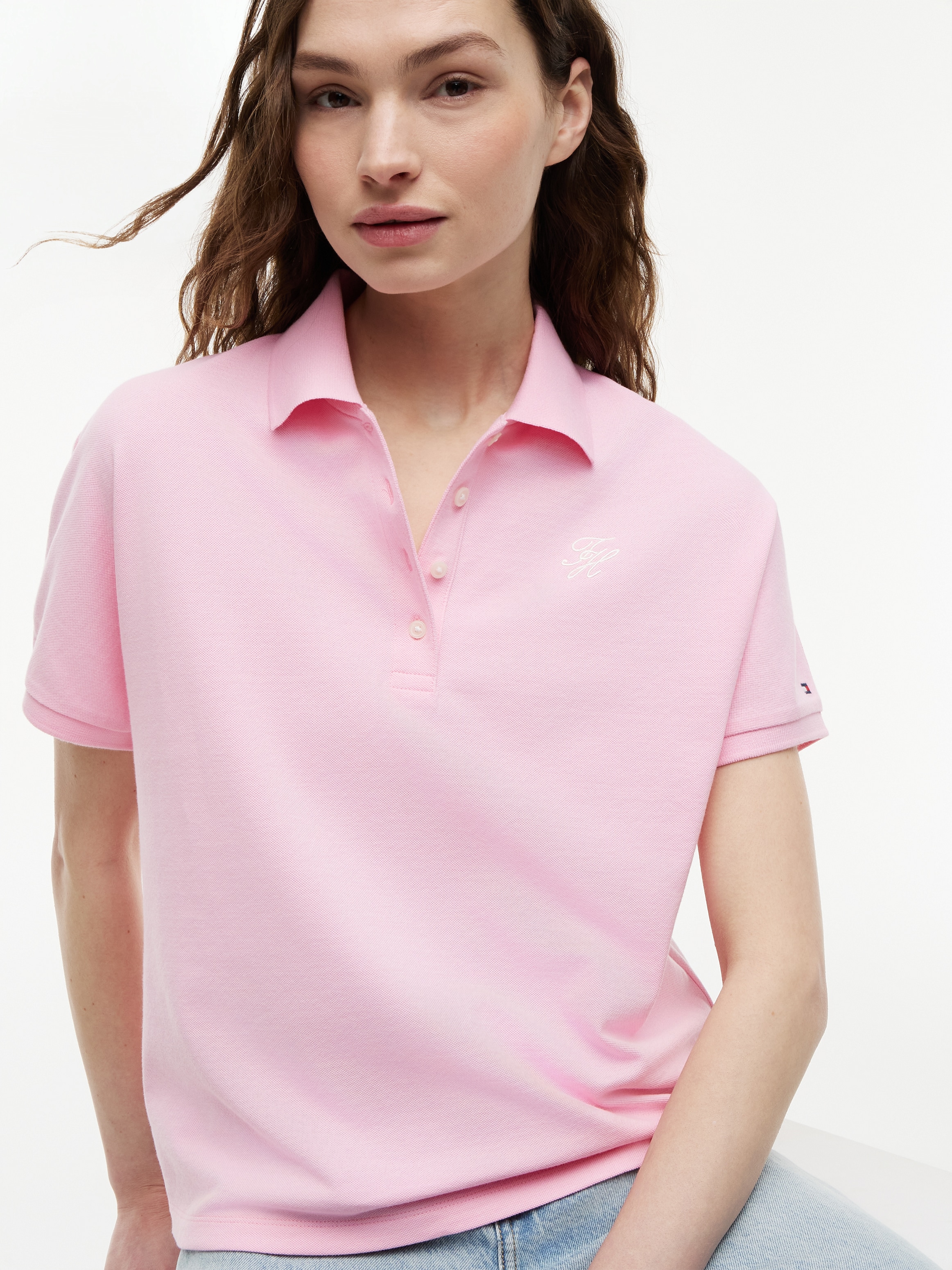 Tommy Hilfiger Polo »TH SCRIPT MODERN SS POLO« mélange de coton, col polo, patte de boutonnage courte
