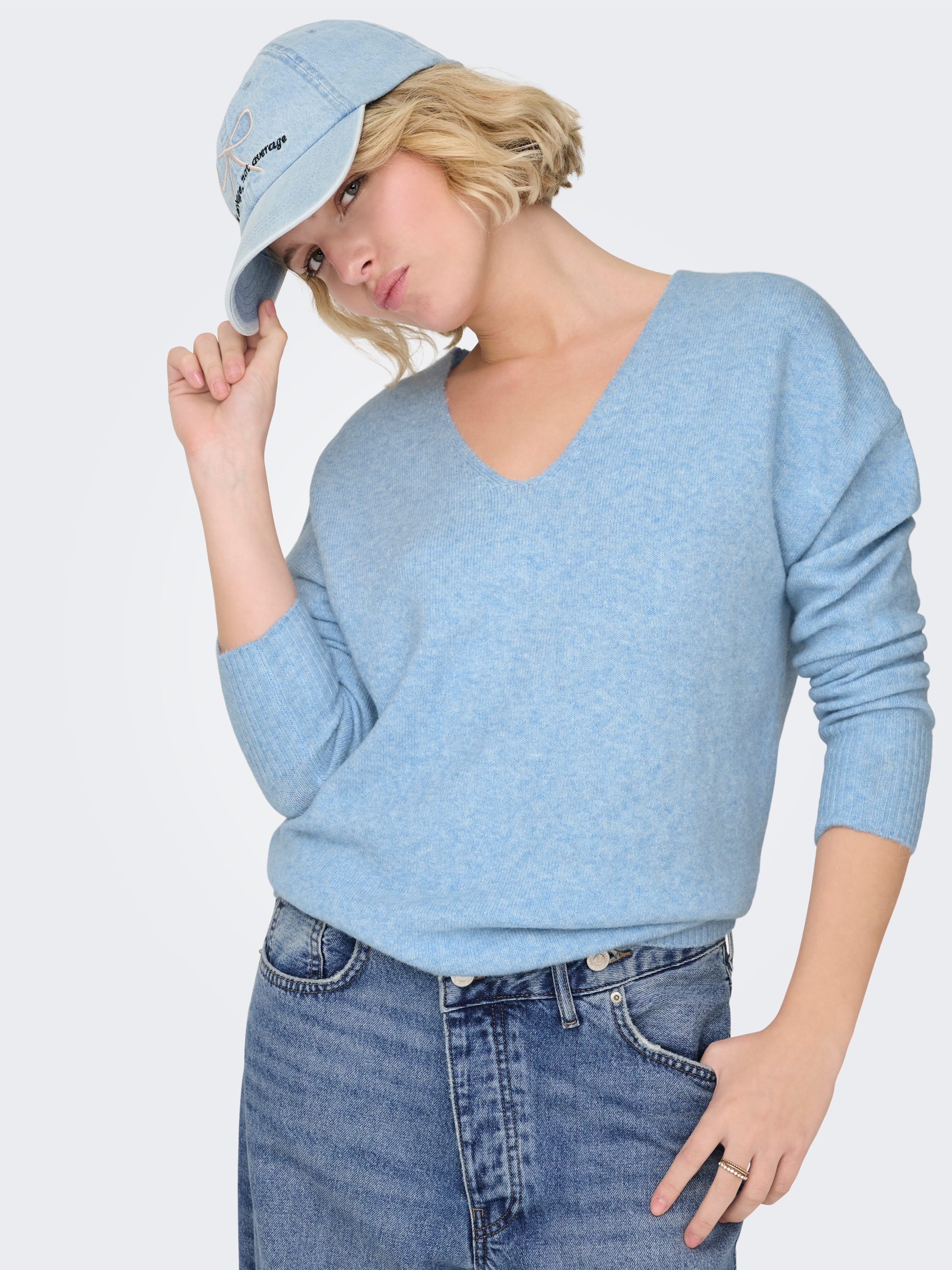 ONLY V-Ausschnitt-Pullover »ONLRICA LIFE L/S V-NECK PULLO KNT NOOS« Materialmix, regular fit