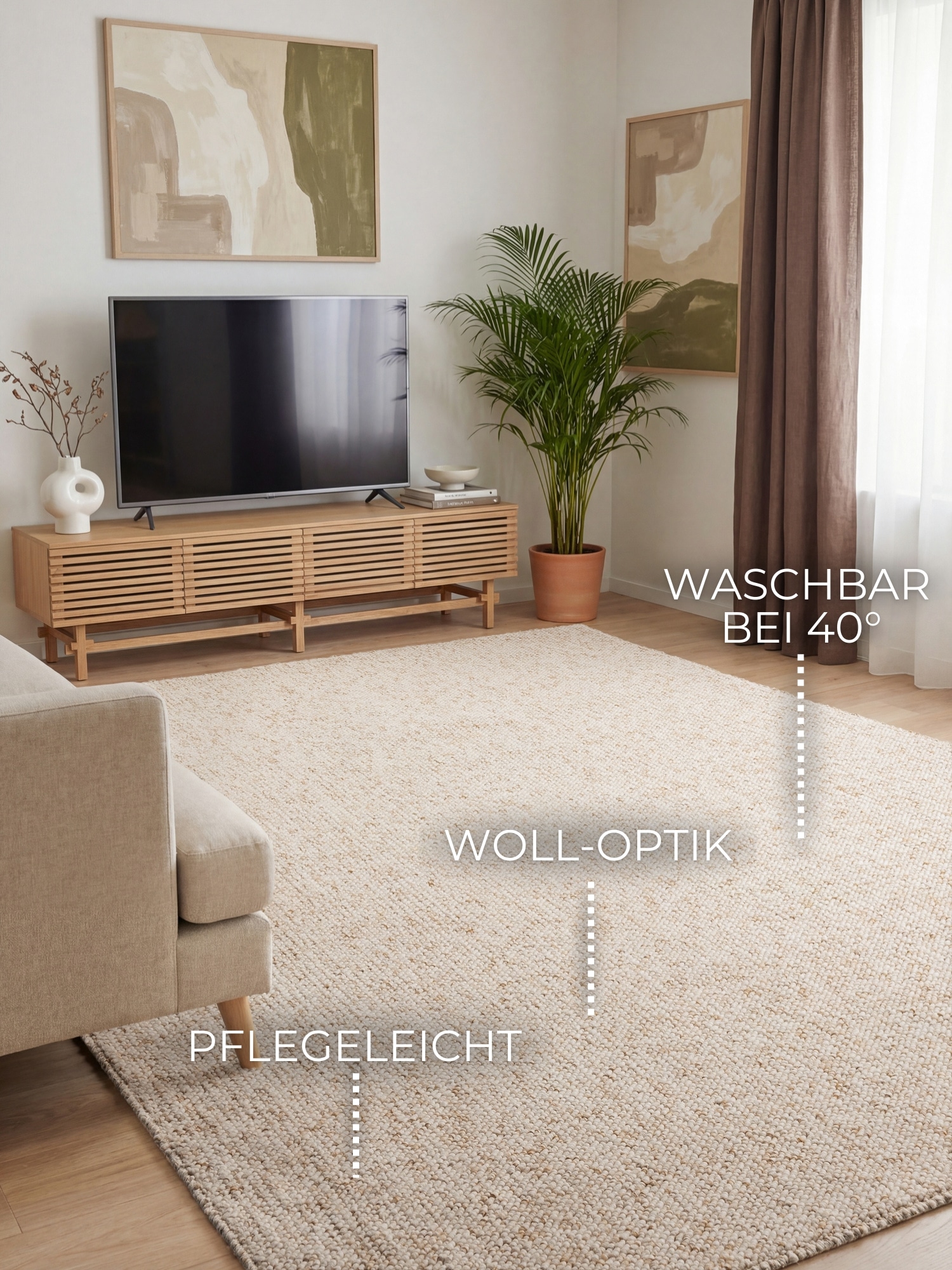 ELLE DECORATION Tapis »Rocco« Rectangulaire 10 mm Höhe couloir, lavable, salon, salle à manger, aspect laine