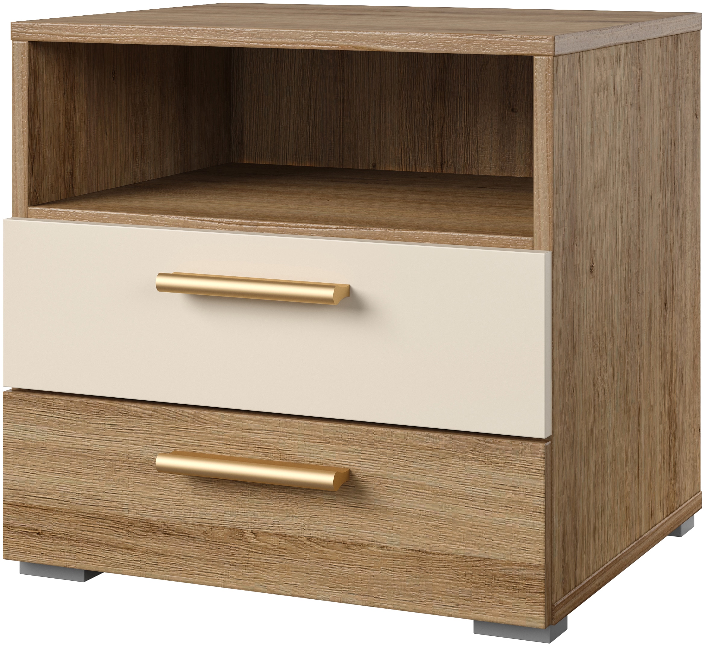 Home affaire Table de nuit »Bitry, Breite 46 cm, moderner Nachtschrank mit 2 Schubladen« Nachttisch, viel Stauraum, offene Fach