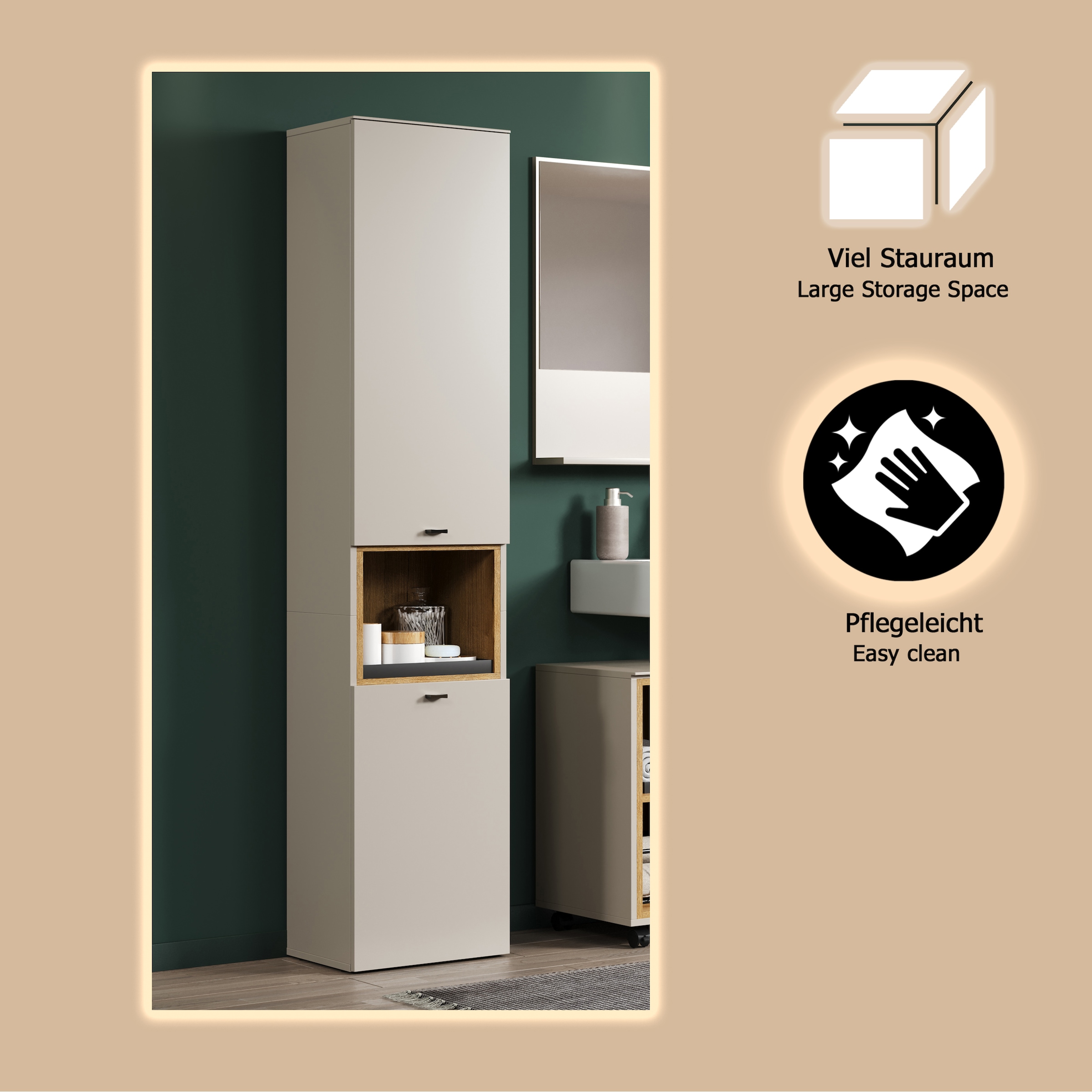 welltime Armoire haute »San Pedro« 1 cuis tlg. Badezimmerschrank mit Soft-Close-Funktion - Masse (B/T/H) 40/31/186 cm