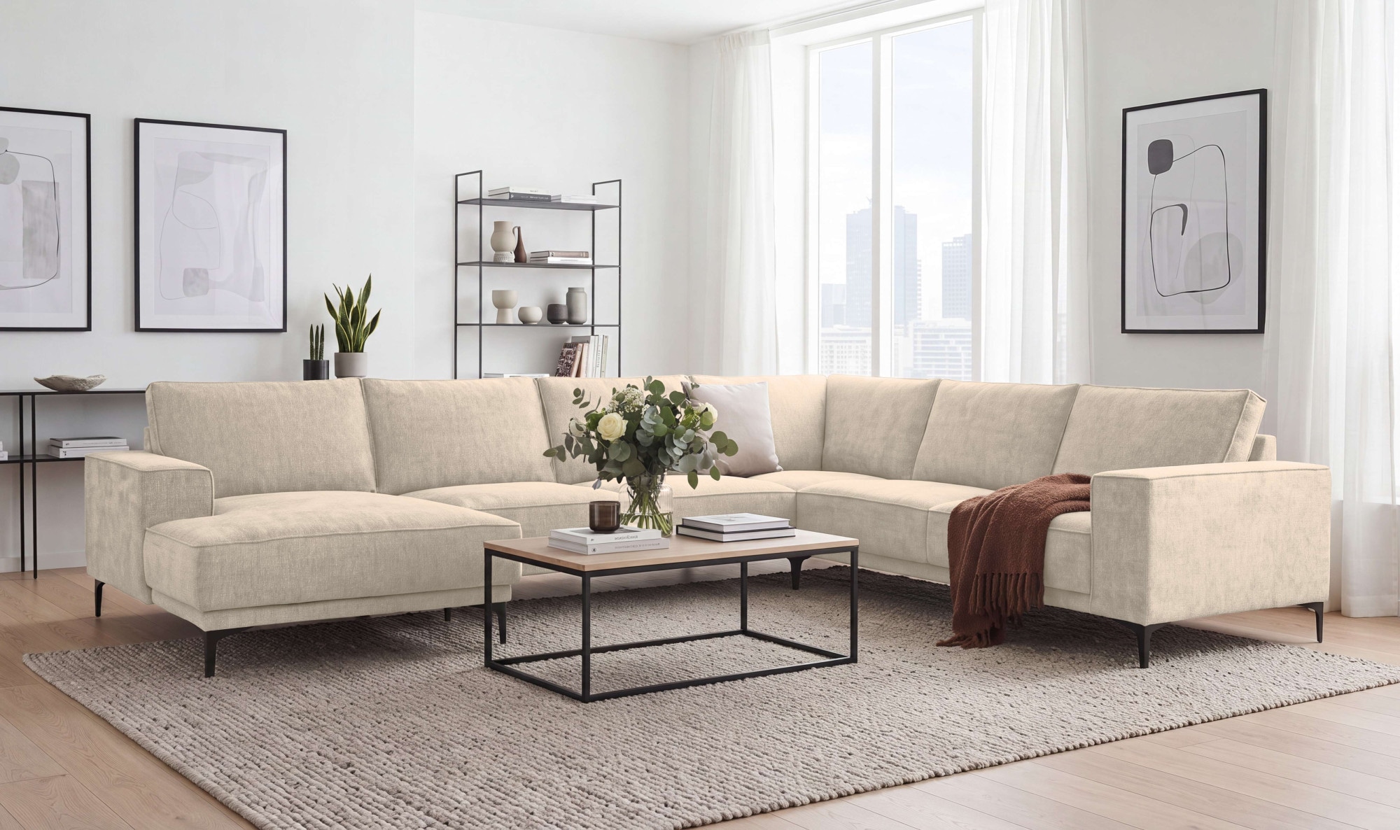 GOODproduct Paysage de salon »OLAND U-Form, XXL, B: 342 cm, Skandi-Design, Chenille« Skandi-Design in Struktur, Flachgewebe, Luxus-Microfaser, Boucle