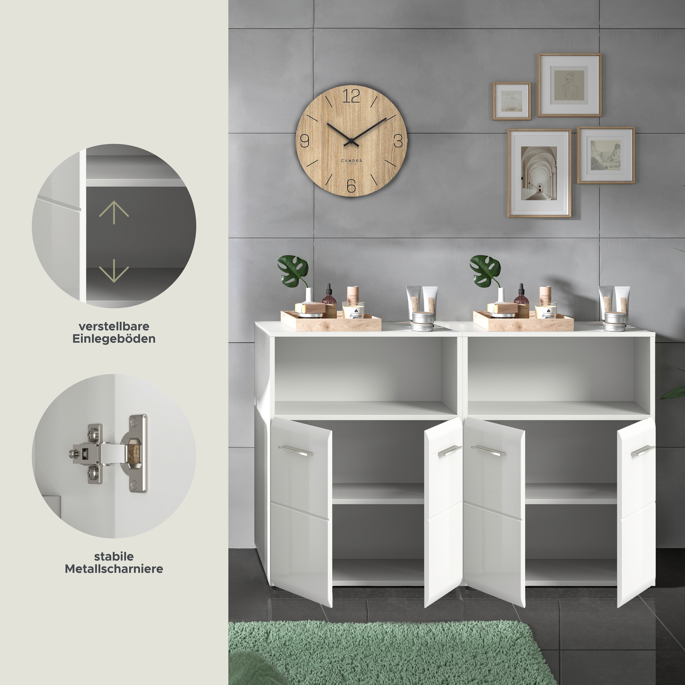 welltime Ensemble de meubles de salle de bain »FLORENZ, TOPSELLER!, 2-teilige Badkombination, hochwertige MDF-Front« Set, 2-teiliges Set bestehend aus: 2 Midischrank breit, 