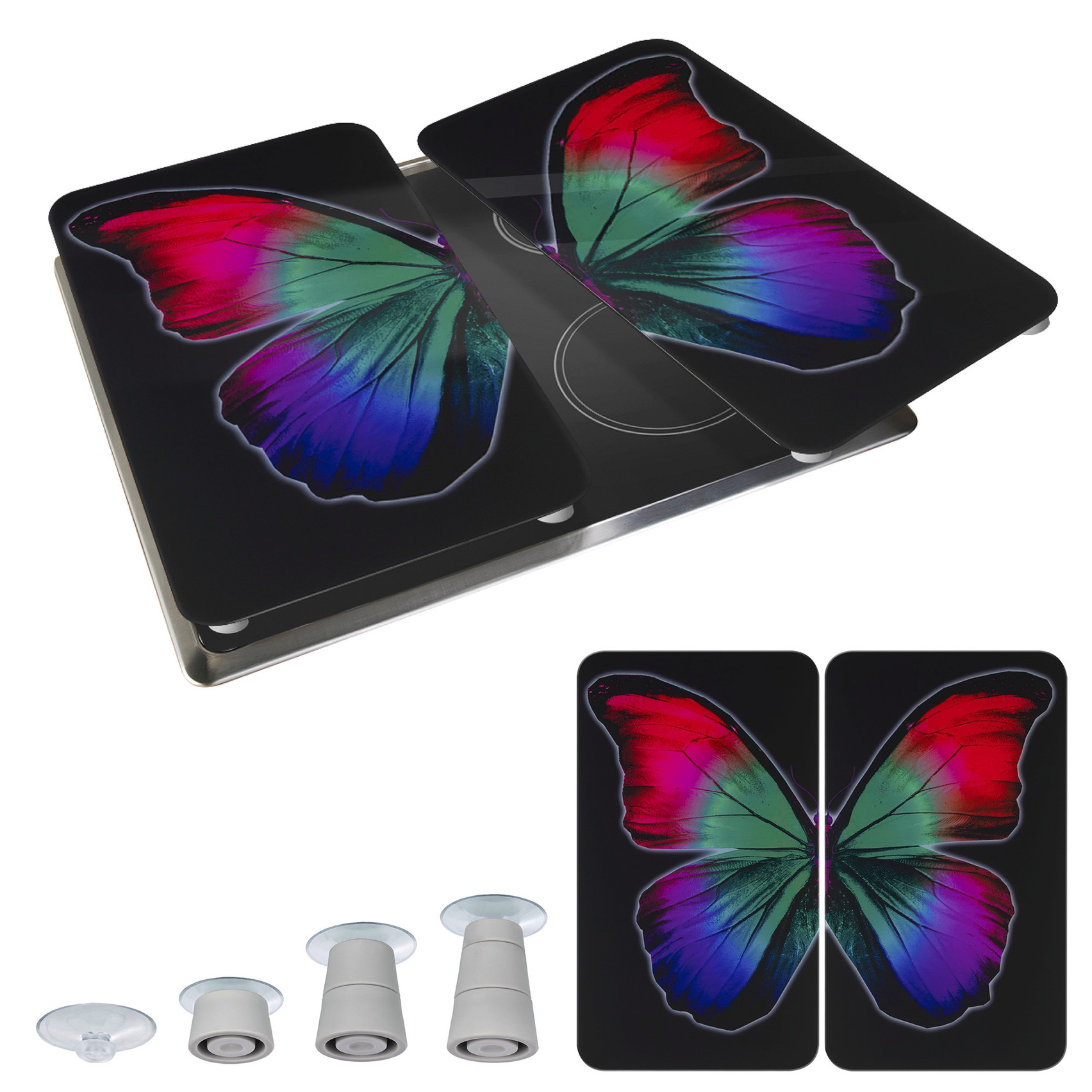 WENKO Herd-Abdeckplatte »Universal Modell Butterfly by Night« Herdabdeckung für alle Herdarten, kratzfest, mit rutschfesten Füssen