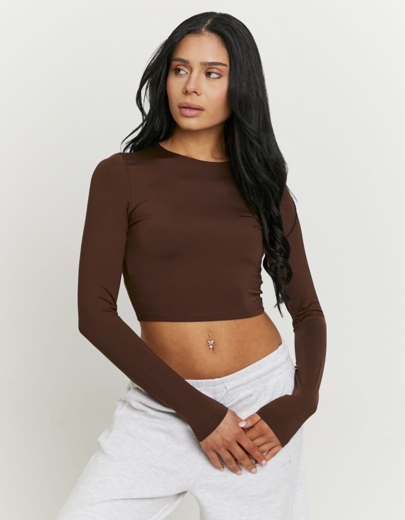 Tally Weijl Langarmshirt »STSPAPRETTY2« Materialmix, Basic Shirt, bauchfrei in schlichter Optik