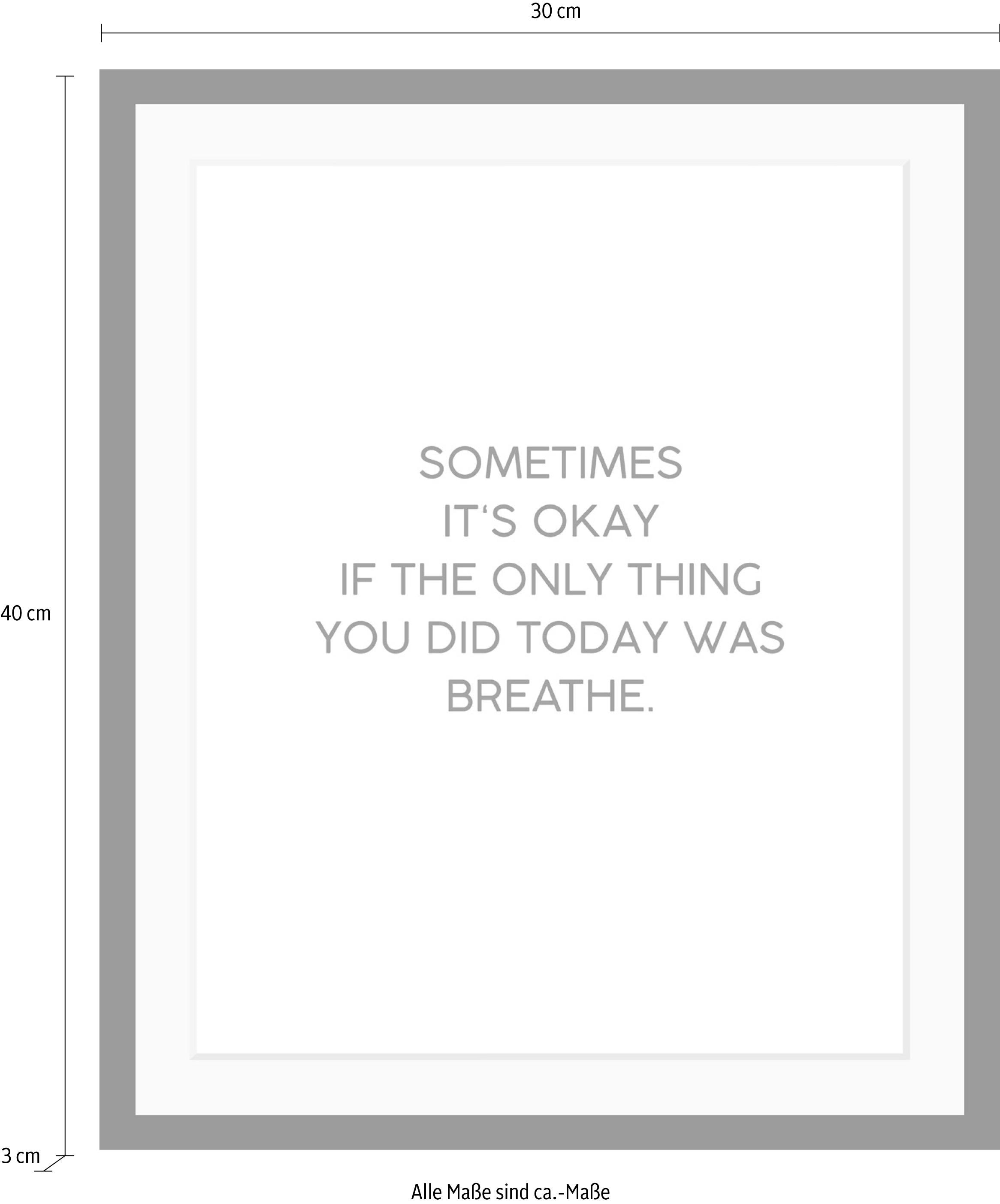 queence Bild »Breathe« Motivationsbilder | Schriftzug | Schwarz-Weiss | Spa | Spa Bilder HD Premium Poster-Druck inkl. Holzrahmen