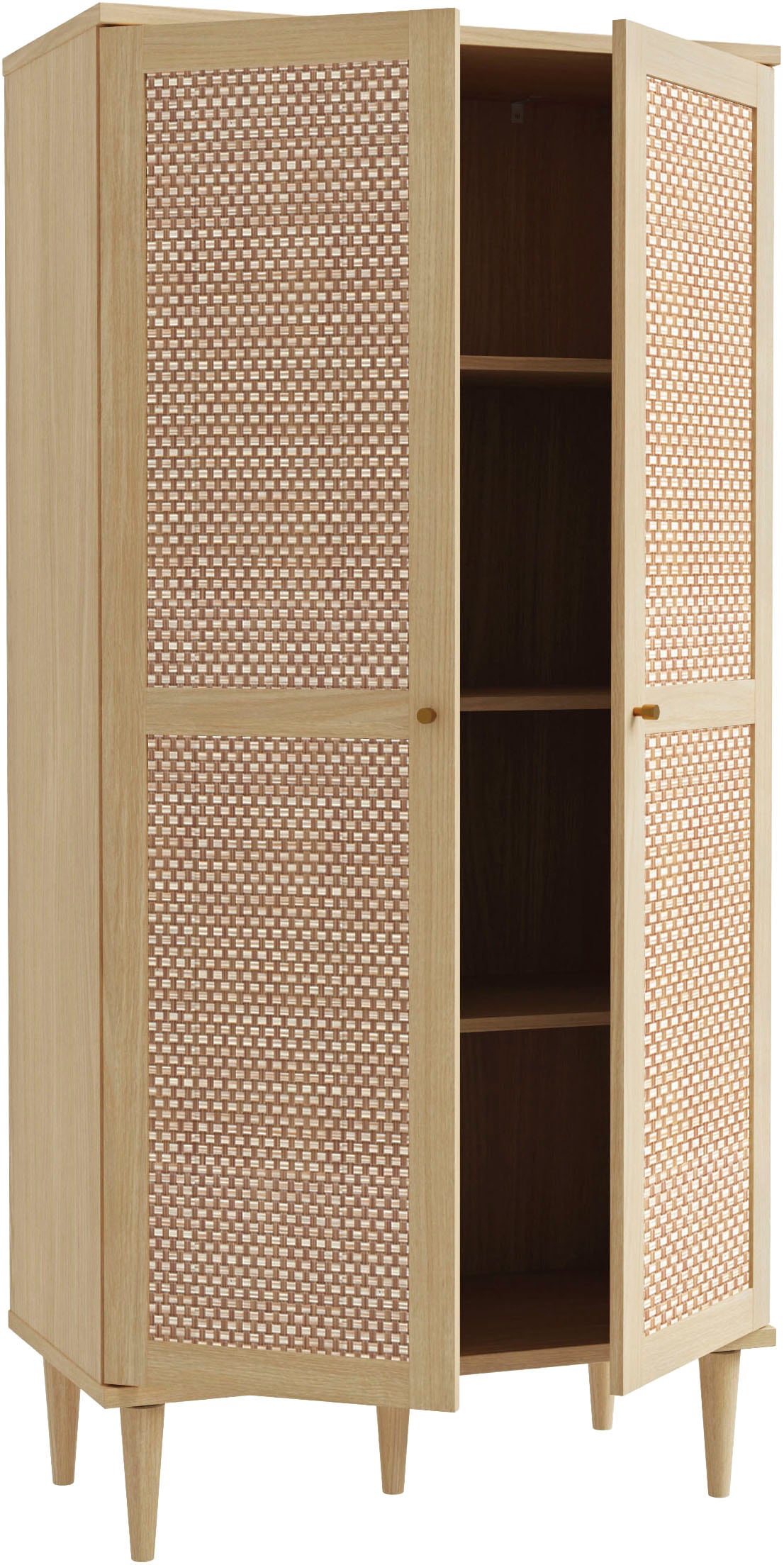 GOODproduct Kleiderschrank »ELLIAN, Kinderzimmerschrank, Rattan, Wiener Geflecht, 80cm breit« Boho-Stil, Holzfüsse, Metallgriffe, Made in EU, viel Stauraum, FSC®
