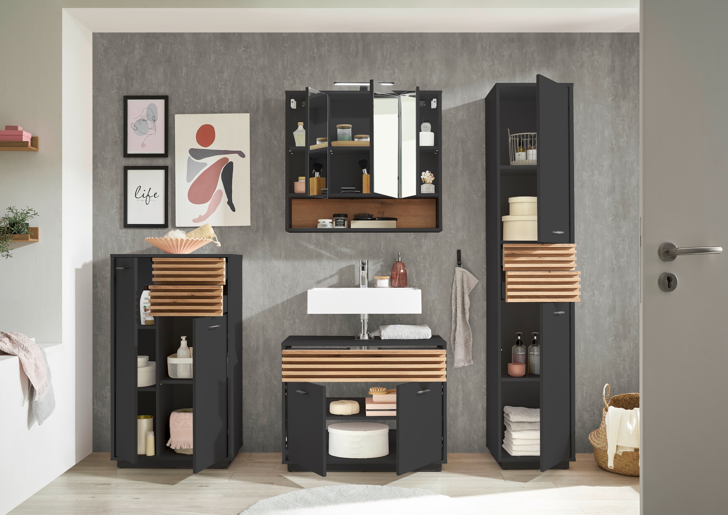 BASIC by Balculina Waschbeckenunterschrank »Liguria B/H/T 80x64x40 cm« 1 Stk. tlg. Breite 80cm, Unterflurauszug, FSC-Mix 70%
