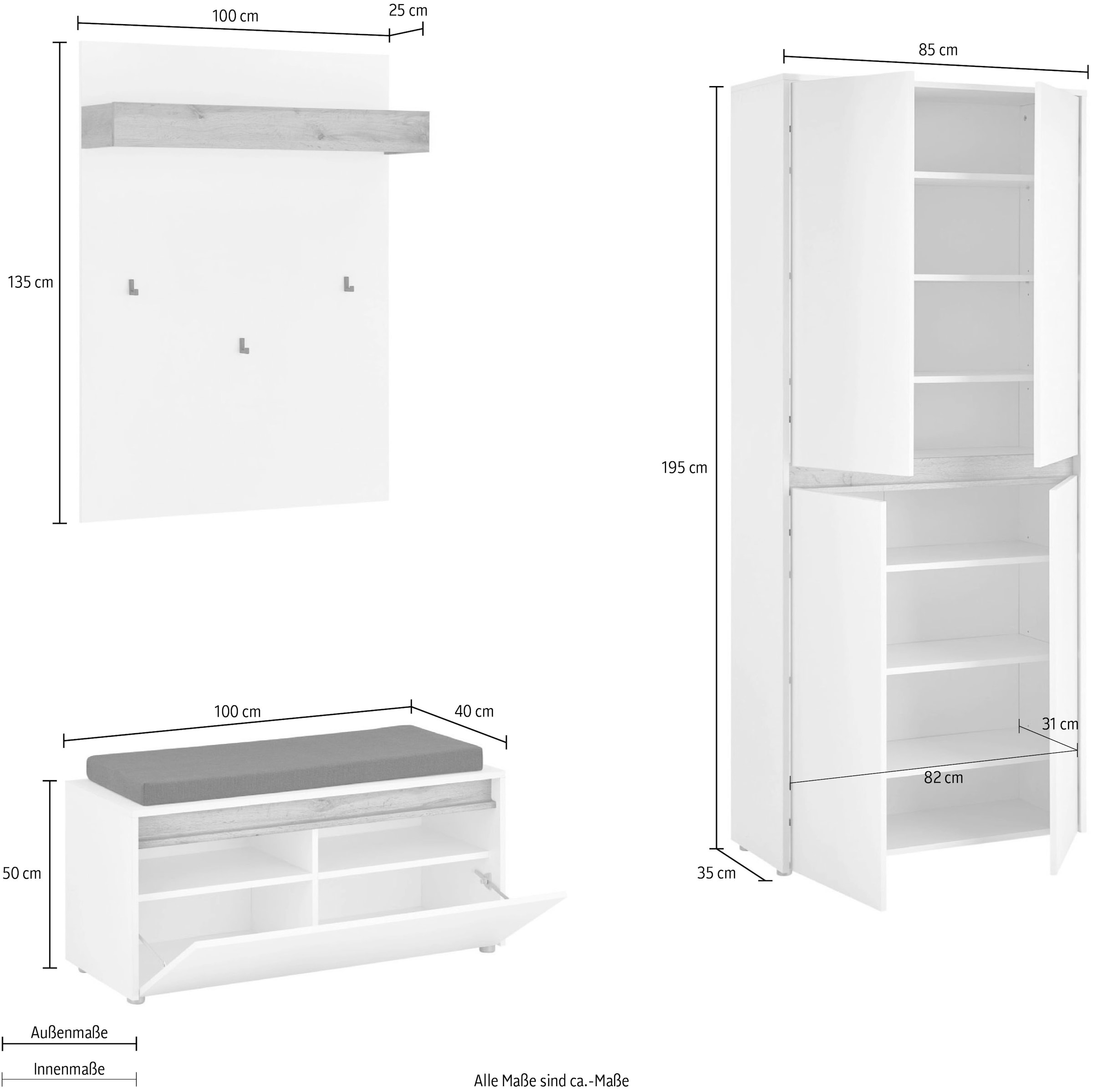 INOSIGN Ensemble de vestiaires »City/Giron, moderne Garderobe, viel Stauraum, ca. 40 Schuhe« Set, 3 cuis tlg.